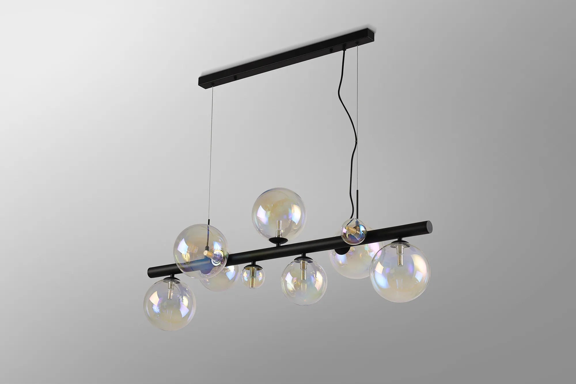 Deacon Linear Pendant 9 Light - Satin Black Iridescent Plated Glass