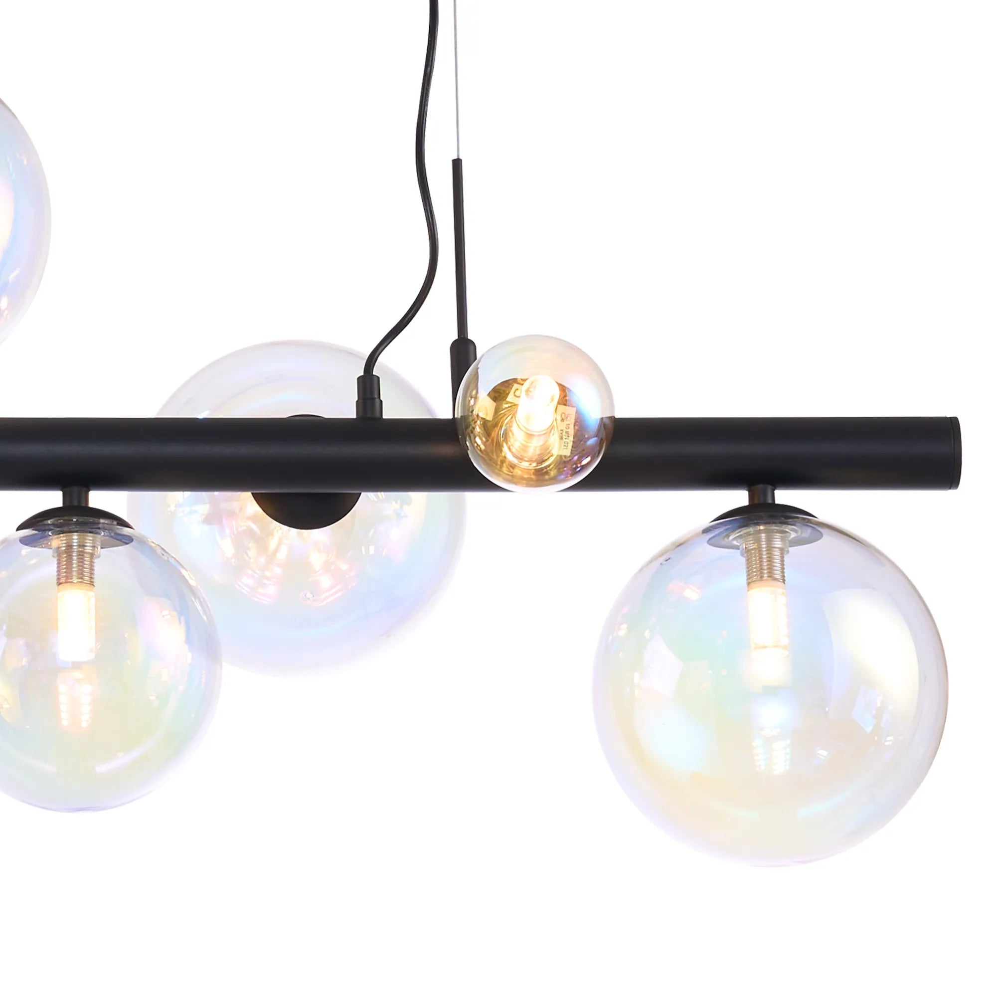Deacon Linear Pendant 9 Light - Satin Black Iridescent Plated Glass