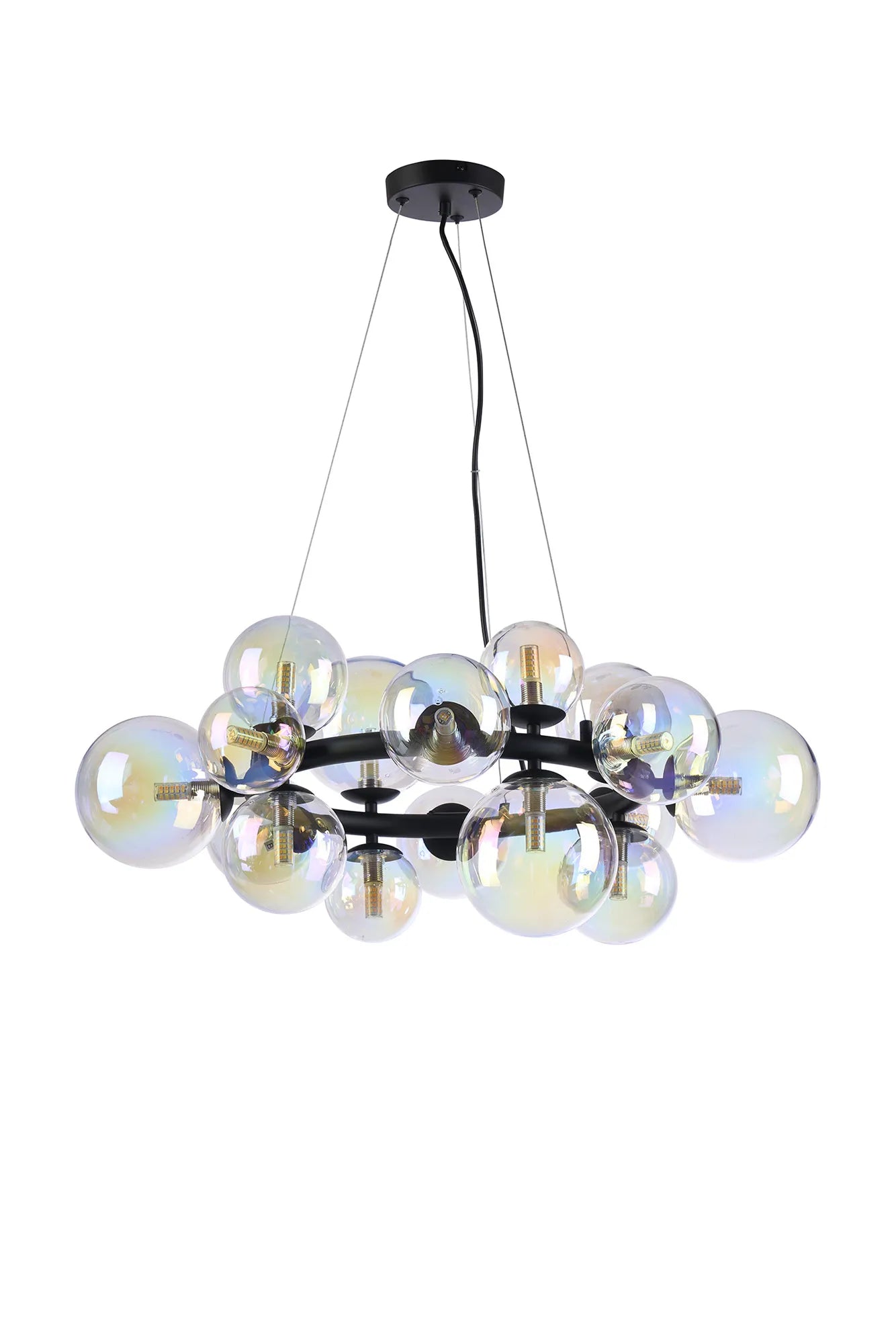 Deacon Circular Pendant 16 Light - Satin Black Iridescent Plated Glass