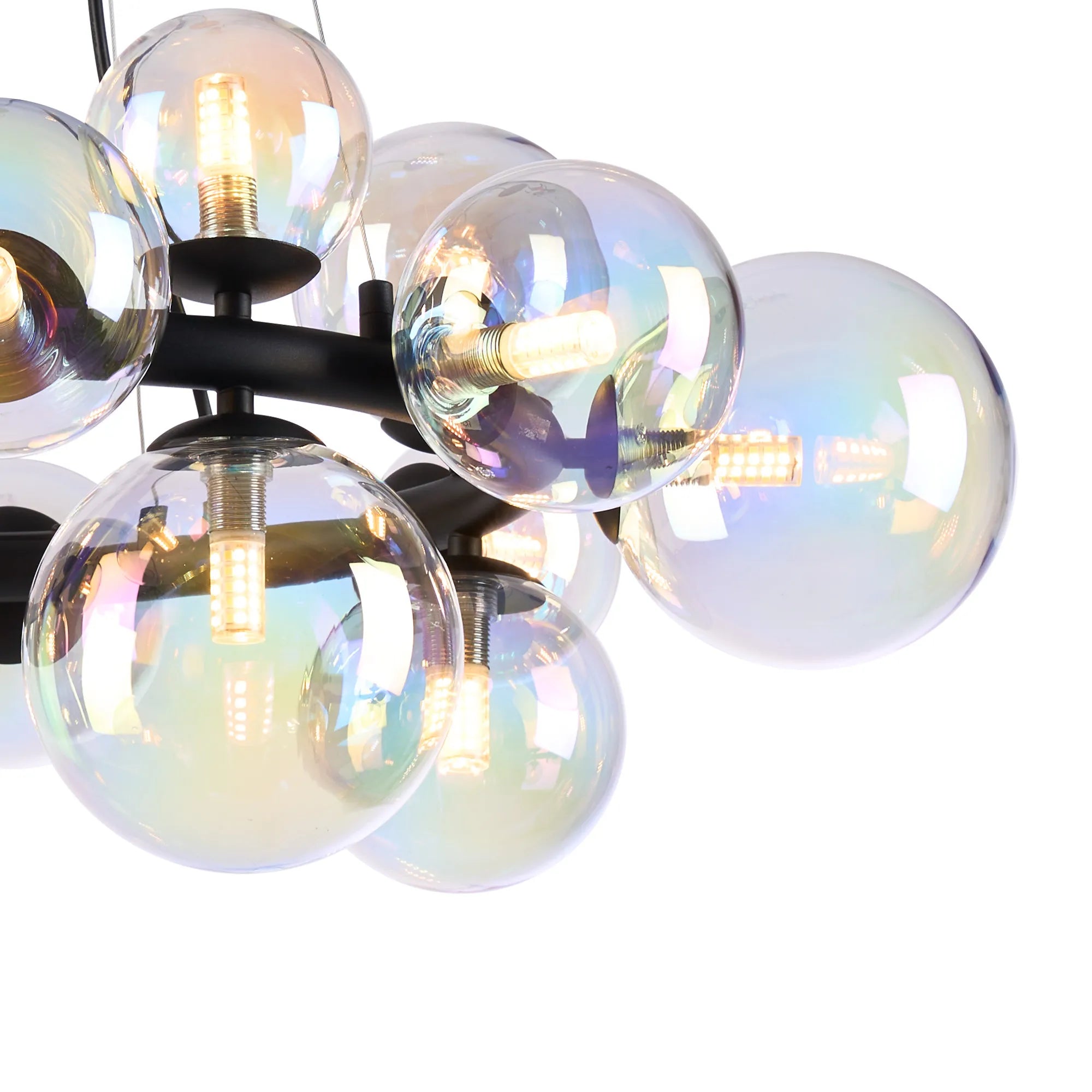 Deacon Circular Pendant 16 Light - Satin Black Iridescent Plated Glass
