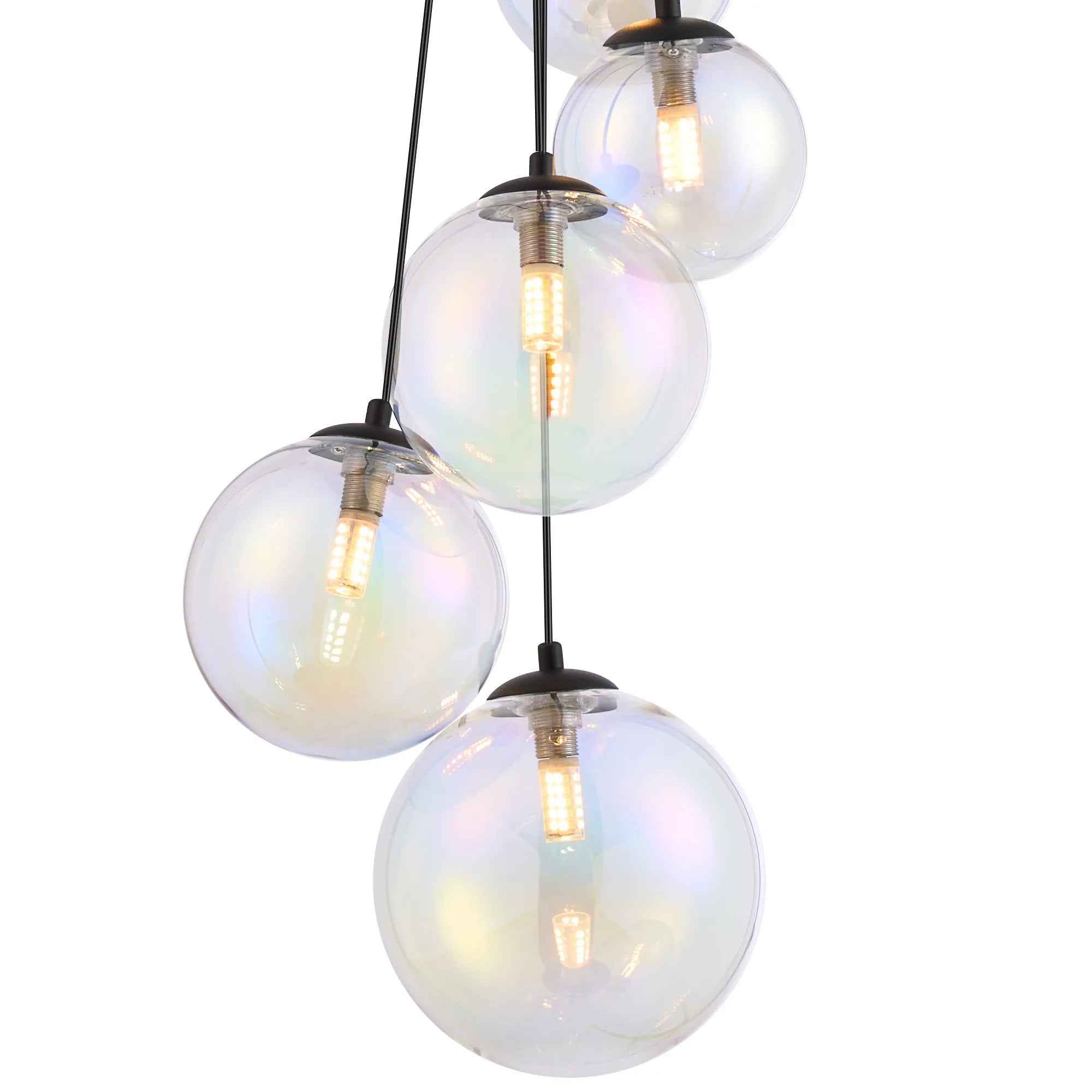 Deacon Pendant 5 Light - Satin Black Iridescent Plated Glass