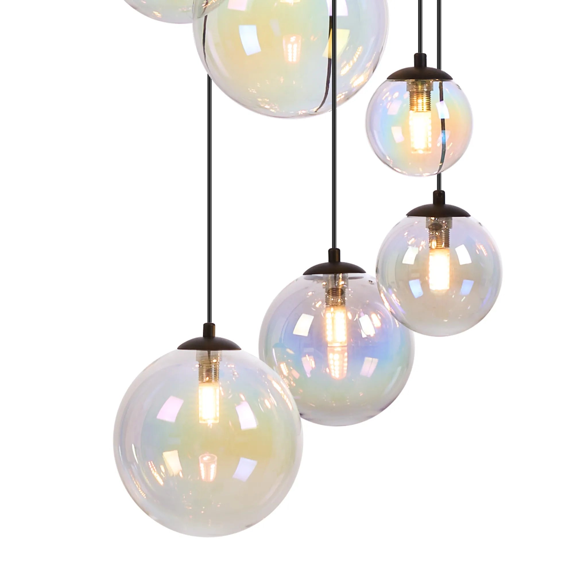 Deacon Pendant 16 Light - Satin Black Iridescent Plated Glass