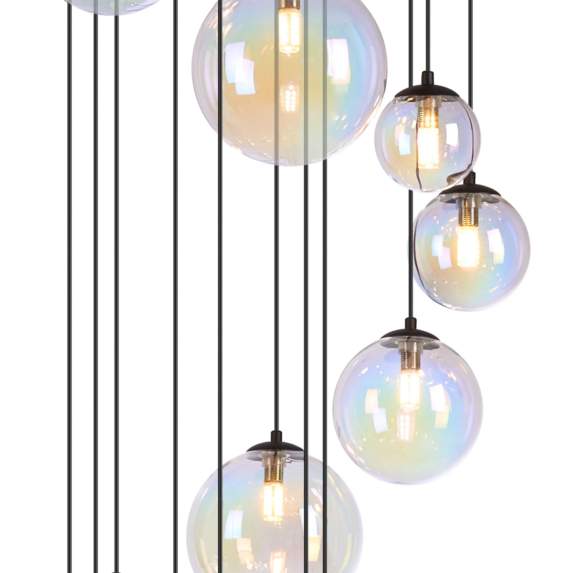 Deacon Pendant 16 Light - Satin Black Iridescent Plated Glass