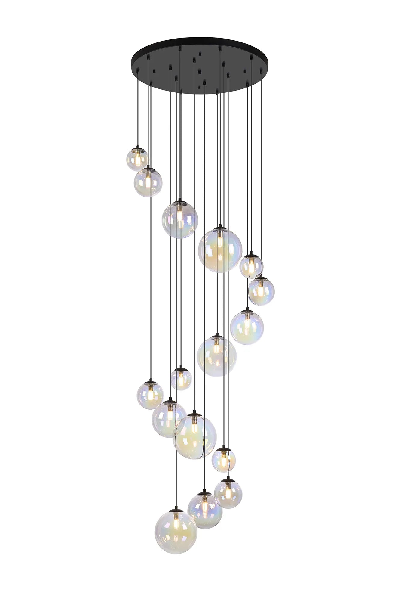 Deacon Pendant 16 Light - Satin Black Iridescent Plated Glass