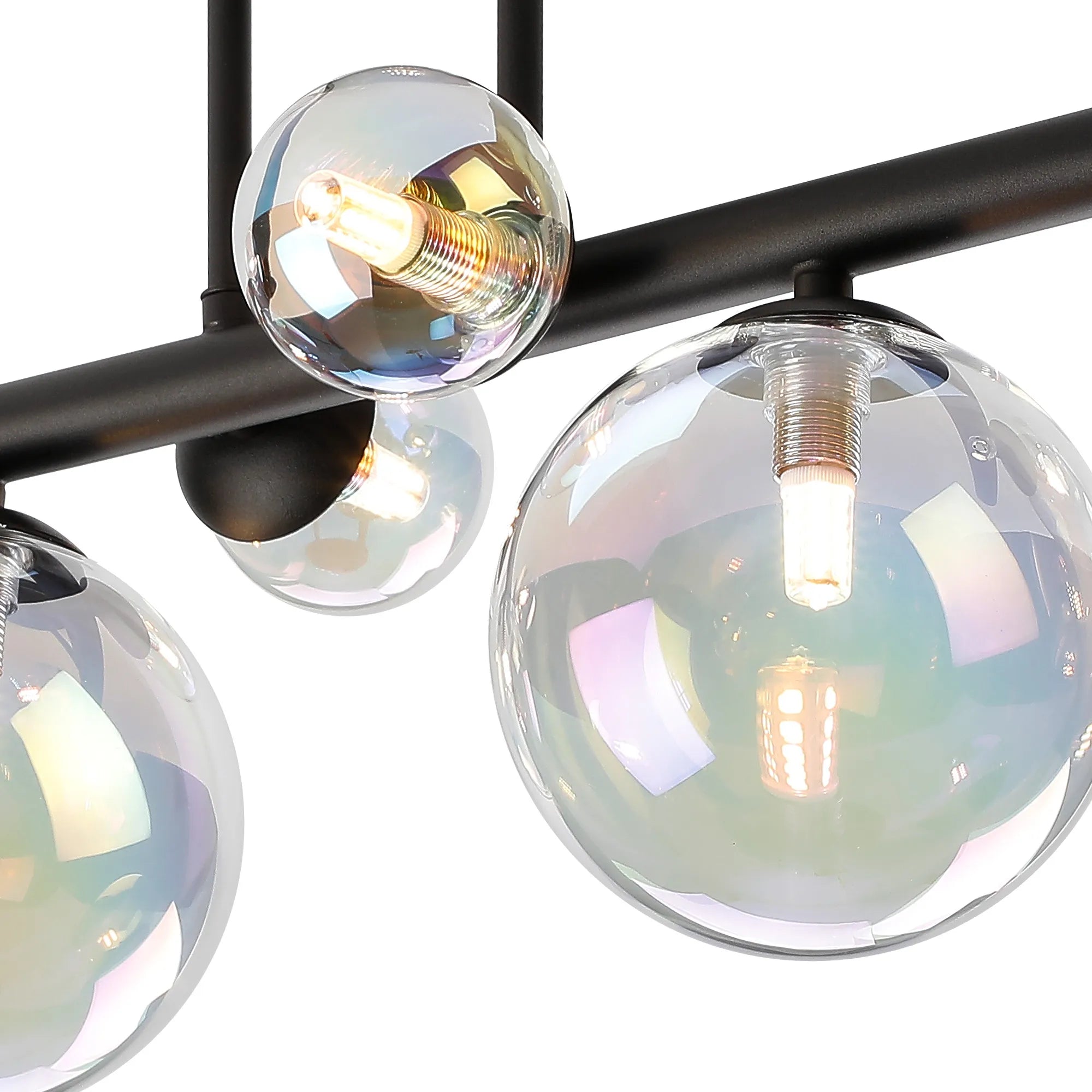 Deacon Semi Flush Ceiling Light - 6 Light - Satin Black Iridescent Plated Glass