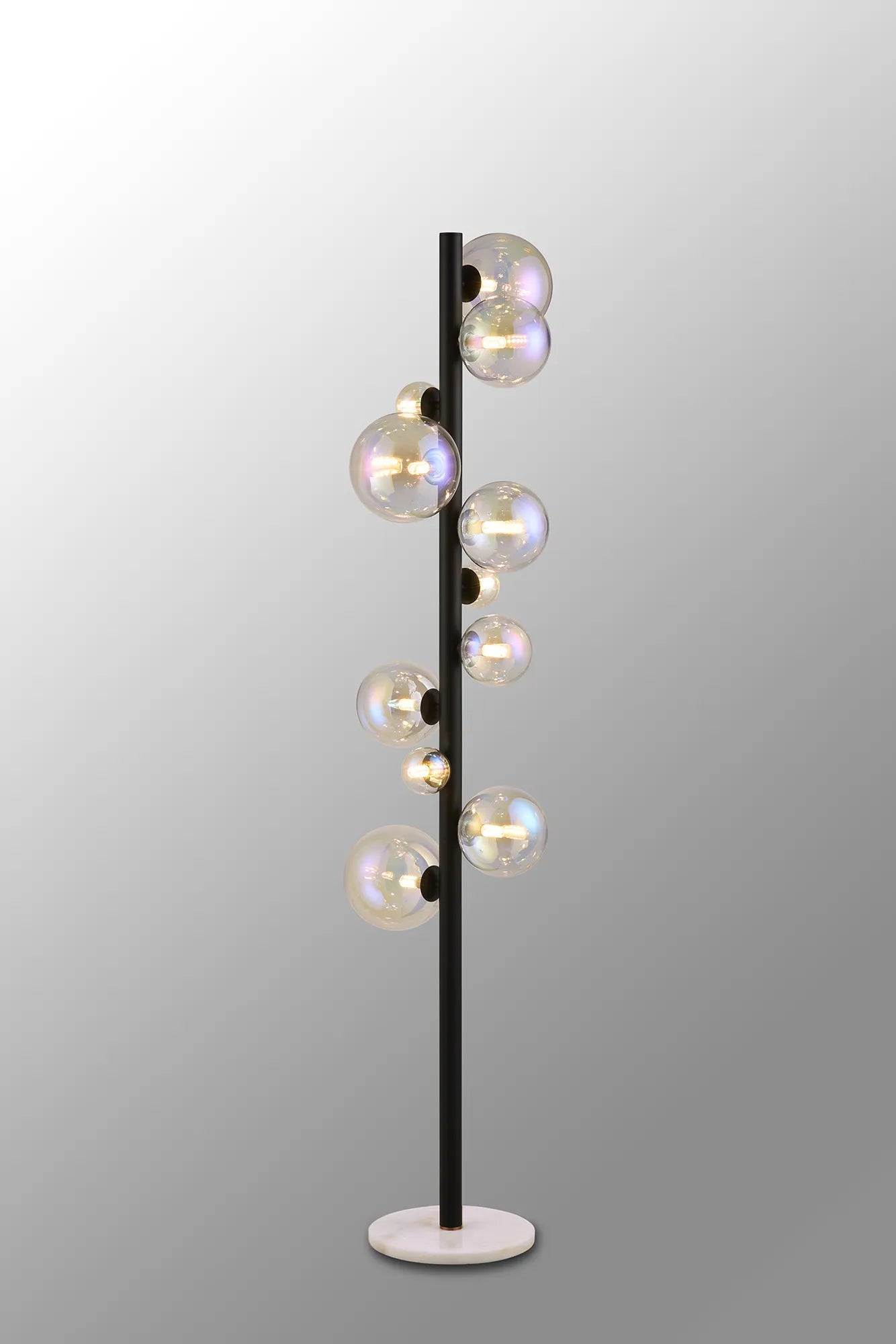 Deacon Floor Lamp 1 Single Light - Satin Black Iridescent Plated Glass