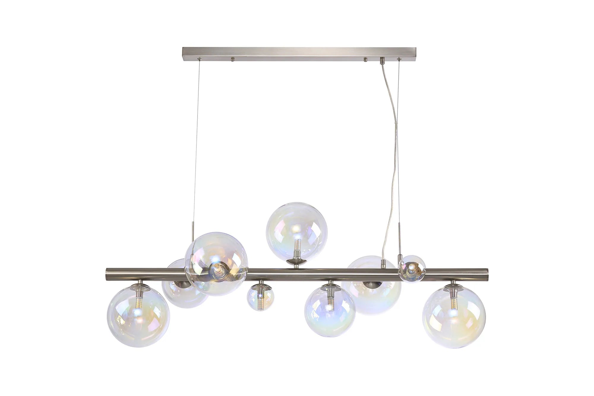 Deacon Linear Pendant 9 Light - Satin Nickel Iridescent Plated Glass