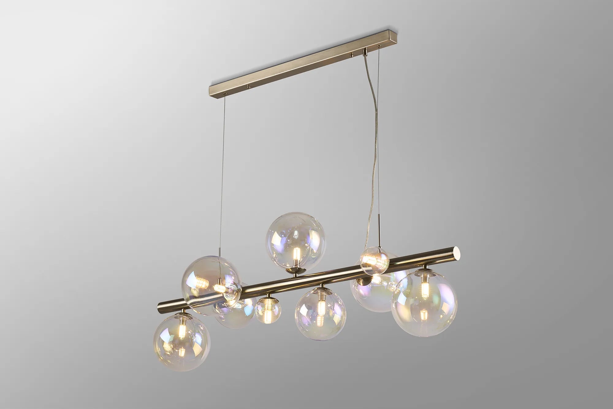 Deacon Linear Pendant 9 Light - Satin Nickel Iridescent Plated Glass