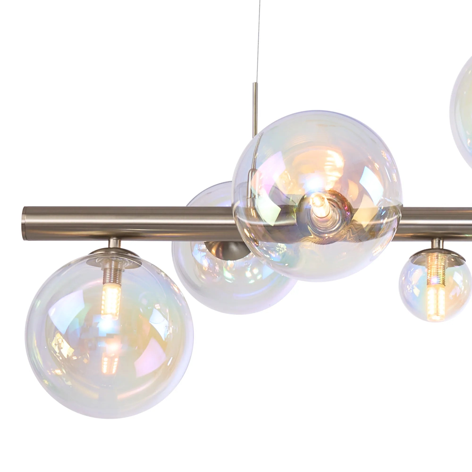 Deacon Linear Pendant 9 Light - Satin Nickel Iridescent Plated Glass