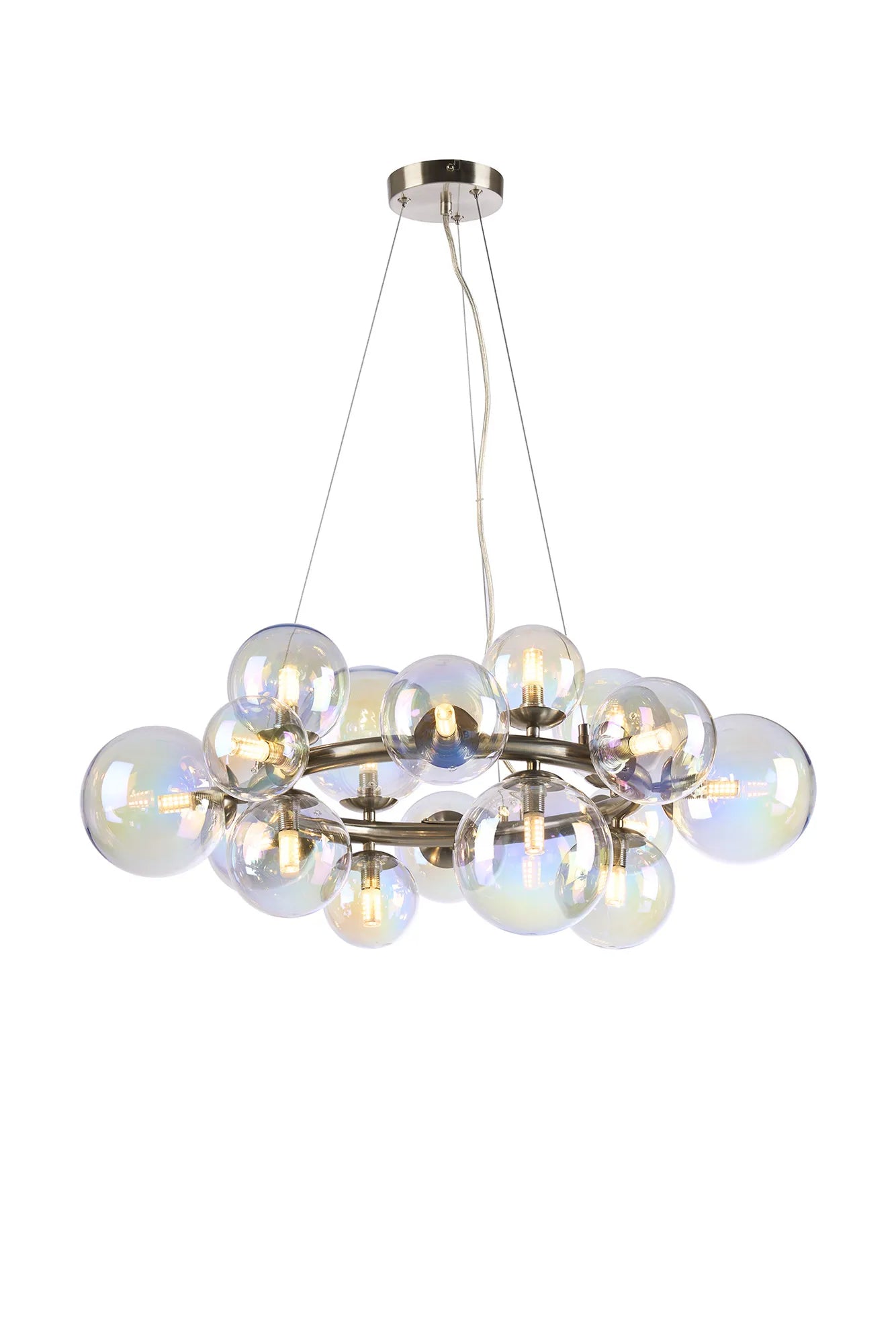 Deacon Circular Pendant 16 Light - Satin Nickel Iridescent Plated Glass
