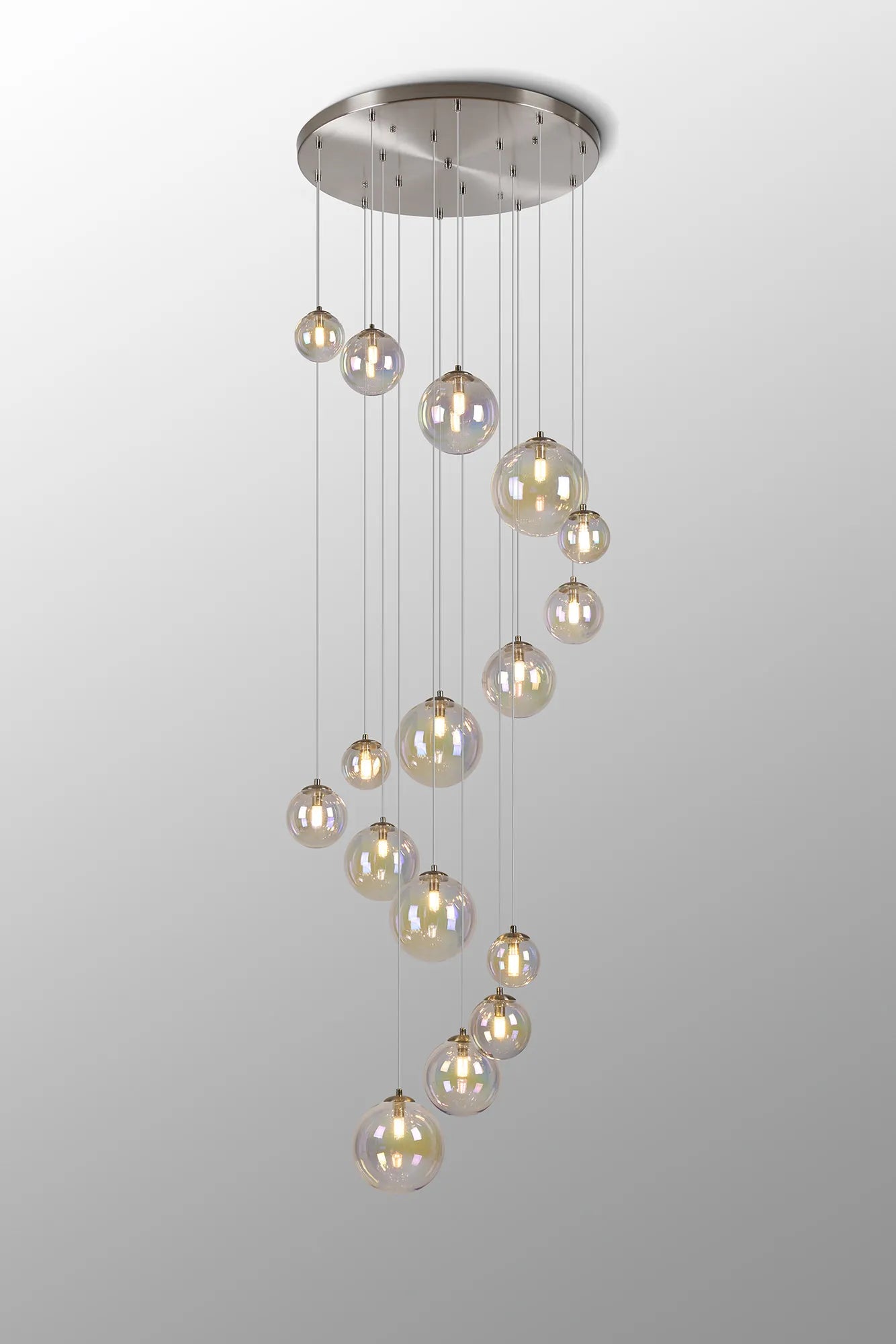 Deacon Pendant 16 Light - Satin Nickel Iridescent Plated Glass