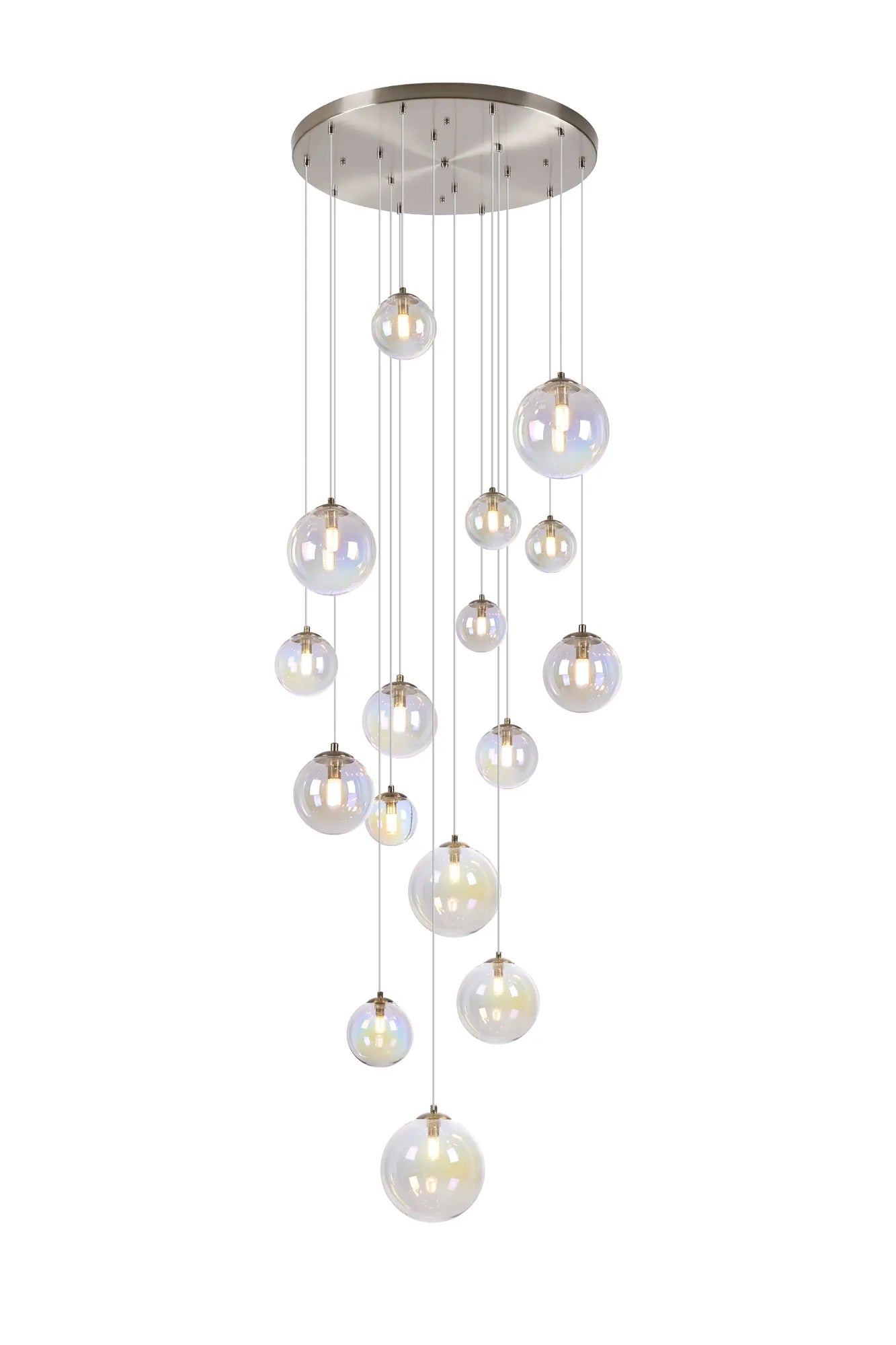 Deacon Pendant 16 Light - Satin Nickel Iridescent Plated Glass