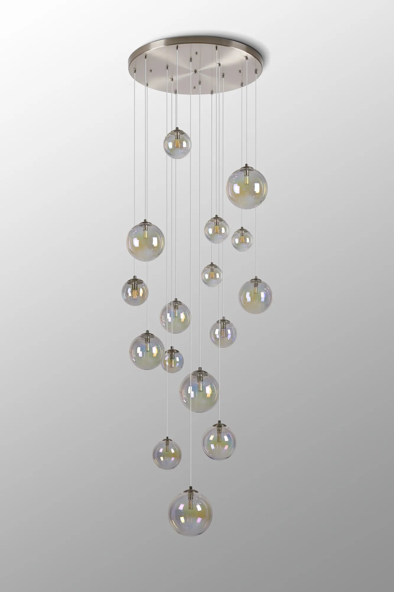 Deacon Pendant 16 Light - Satin Nickel Iridescent Plated Glass