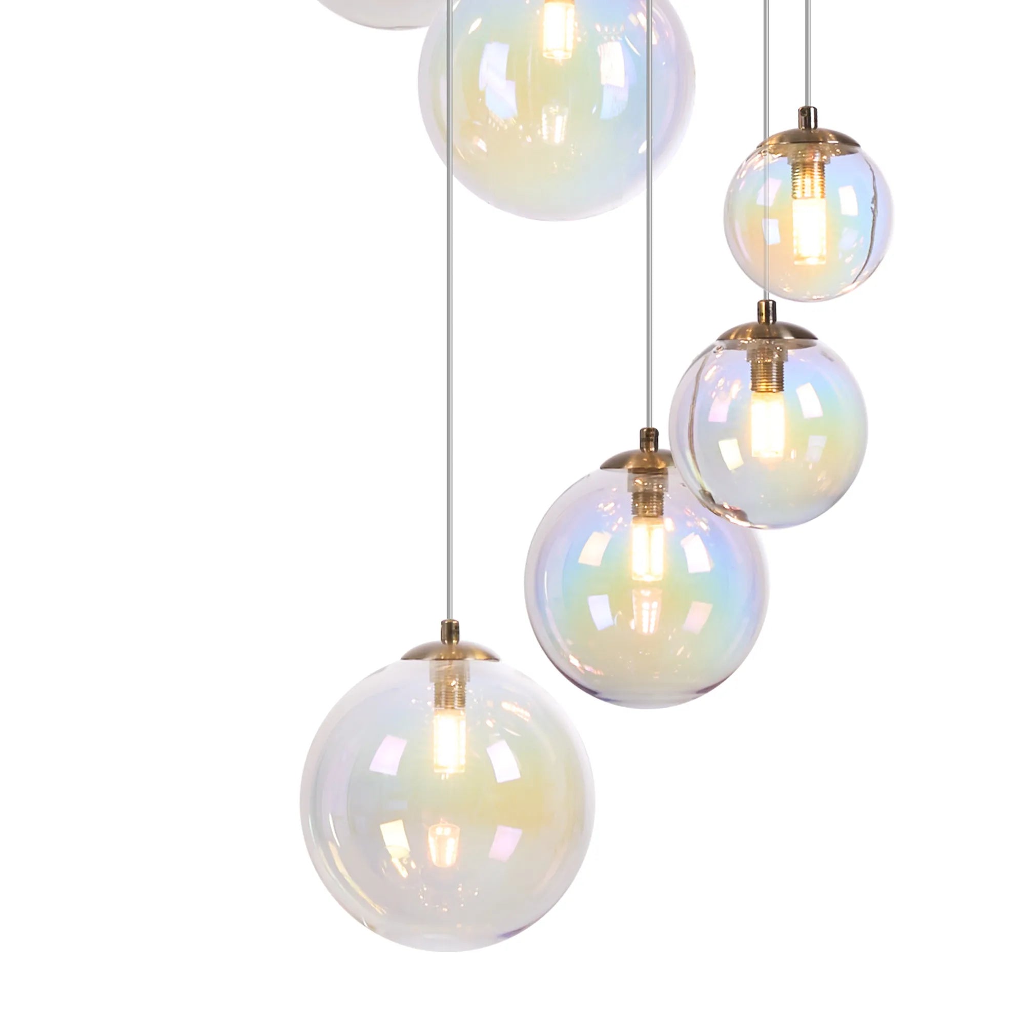Deacon Pendant 16 Light - Satin Nickel Iridescent Plated Glass