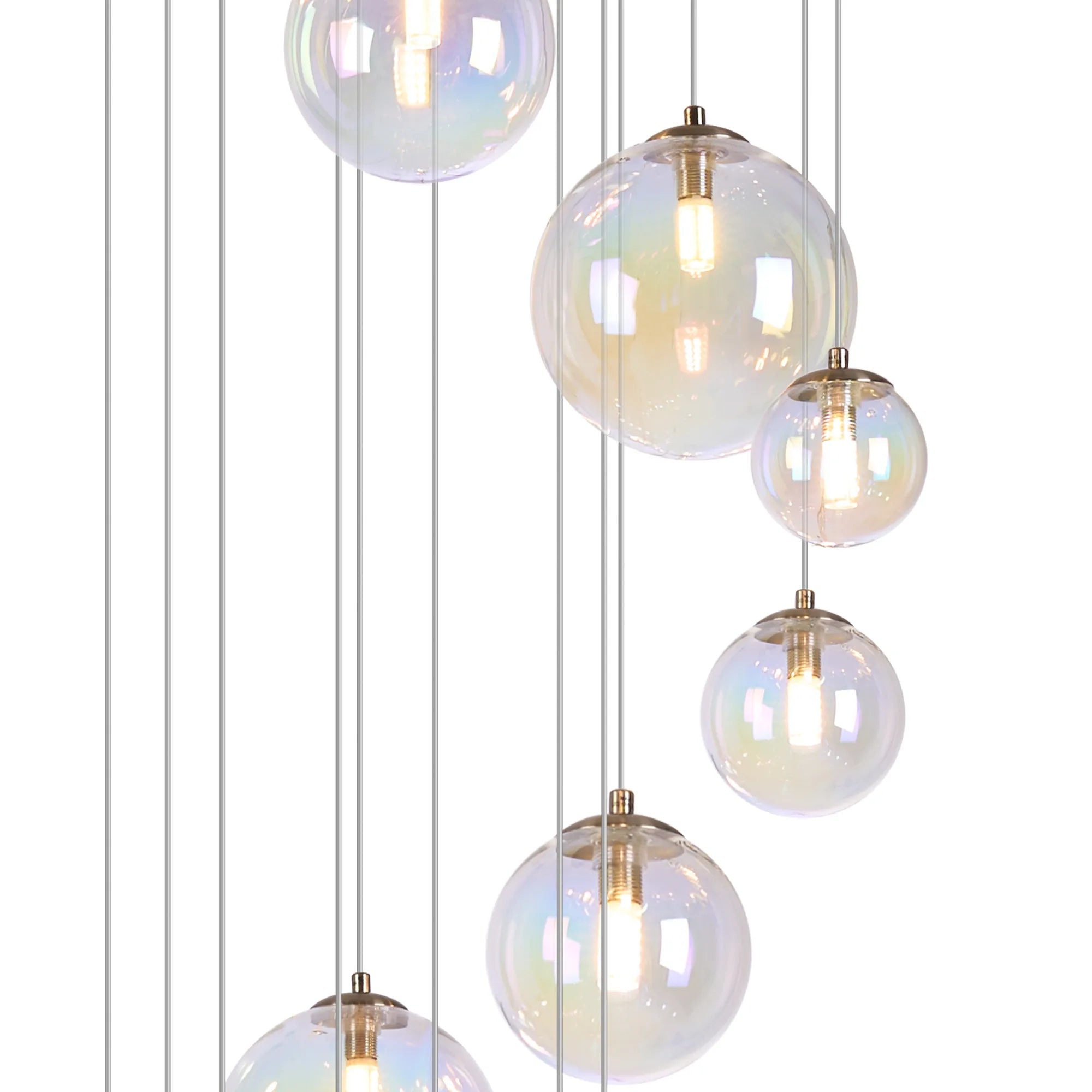 Deacon Pendant 16 Light - Satin Nickel Iridescent Plated Glass