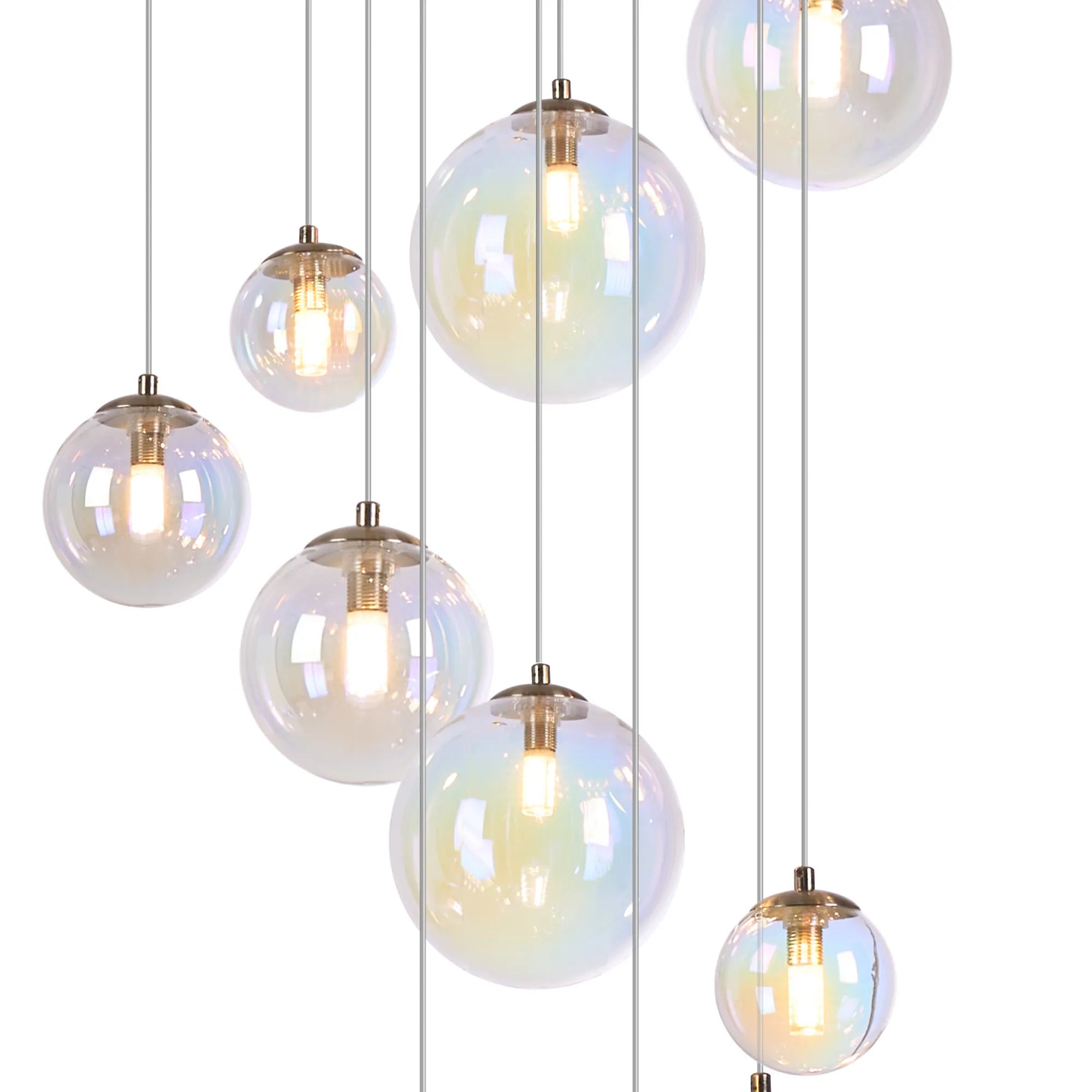 Deacon Pendant 16 Light - Satin Nickel Iridescent Plated Glass