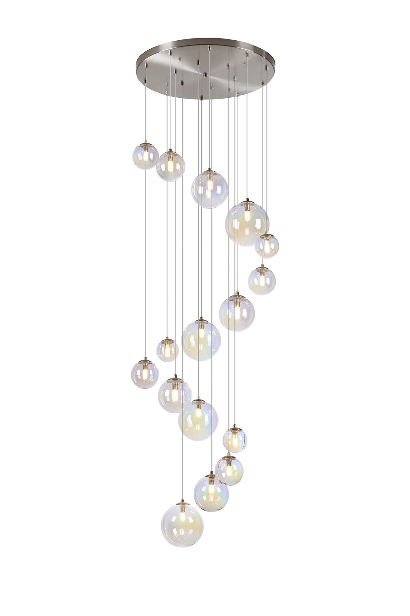 Deacon Pendant 16 Light - Satin Nickel Iridescent Plated Glass