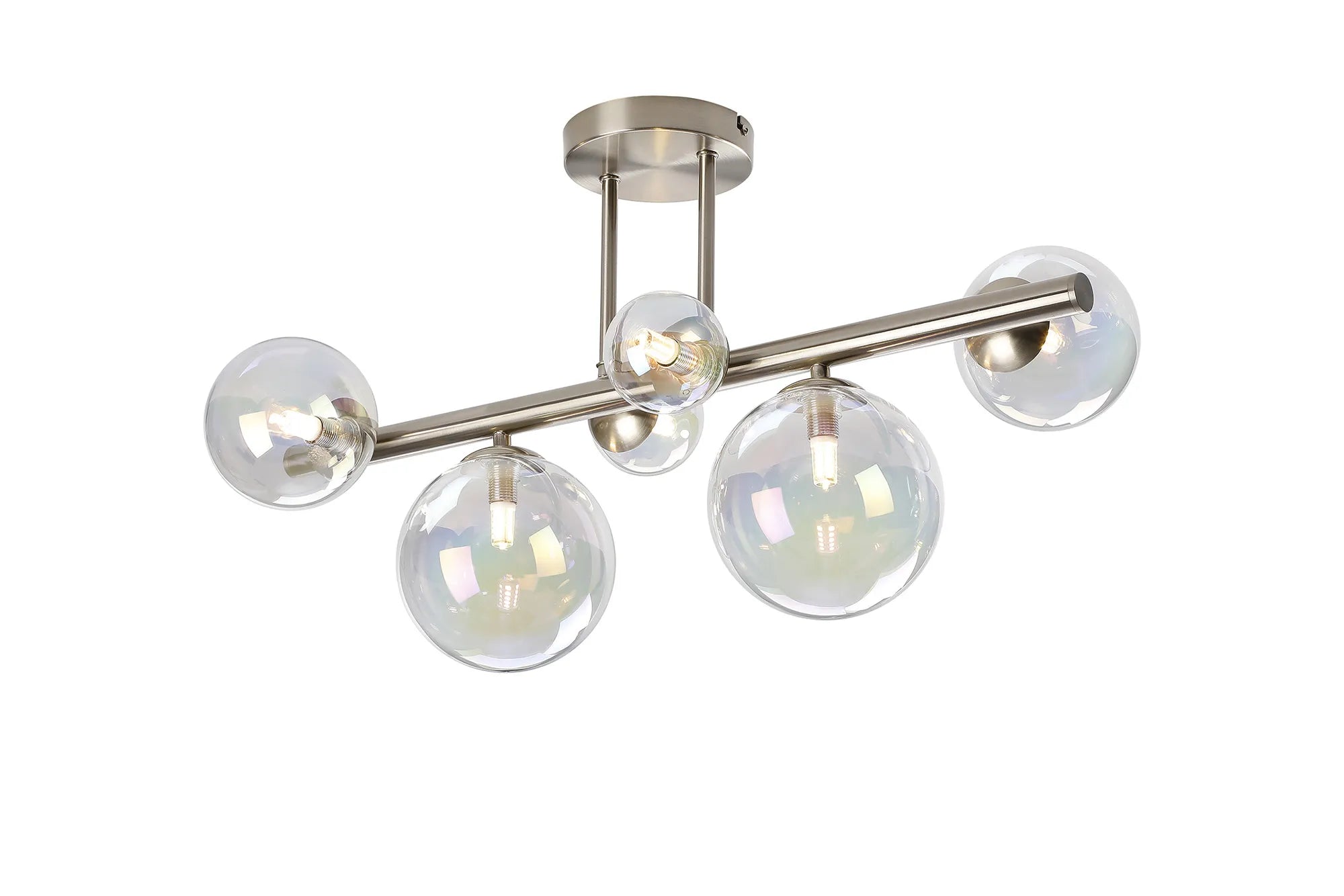 Deacon Semi Flush Ceiling Light - 6 Light - Satin Nickel Iridescent Plated Glass