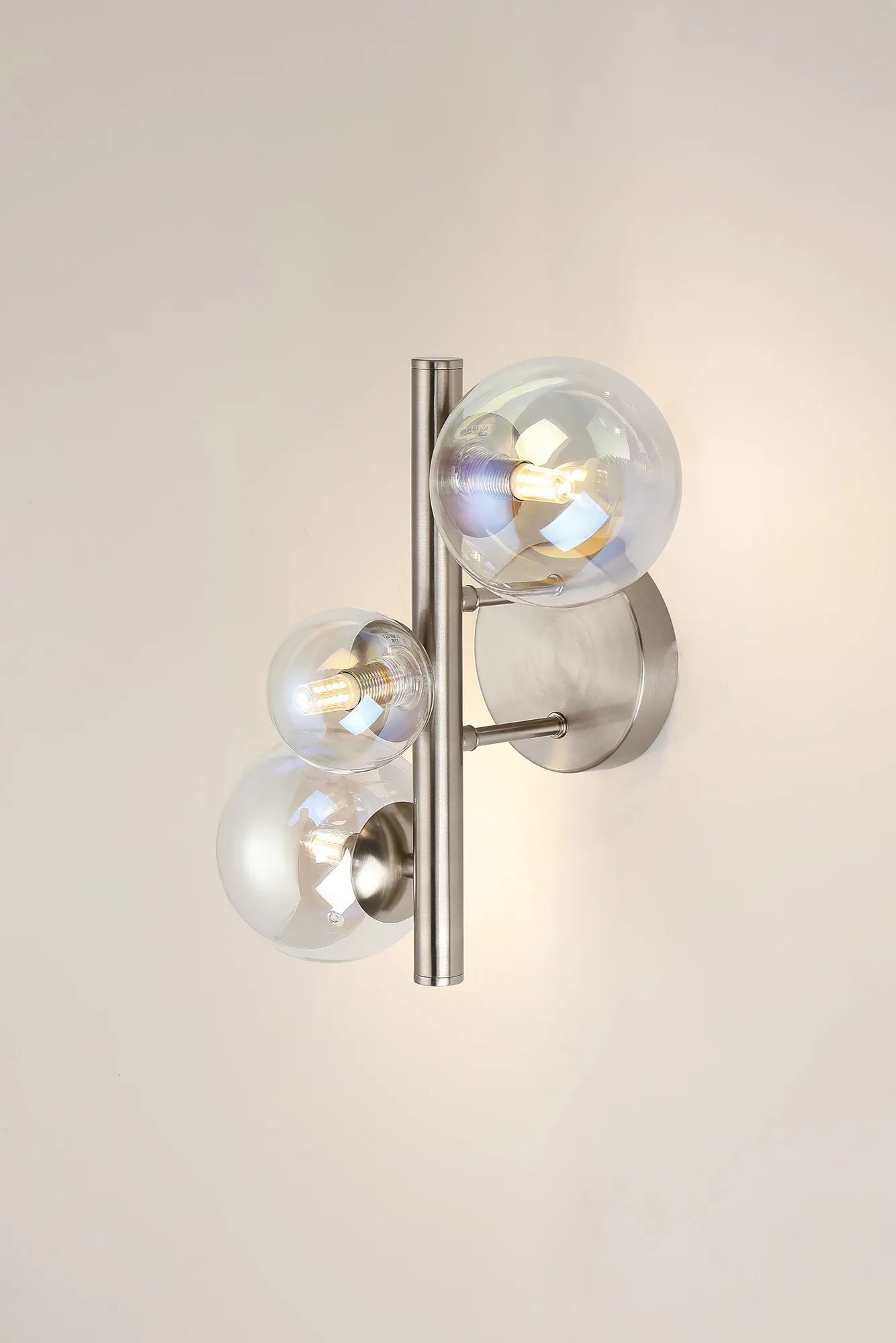 Deacon Wall Lamp 3 Light - Satin Nickel Iridescent Plated Glass