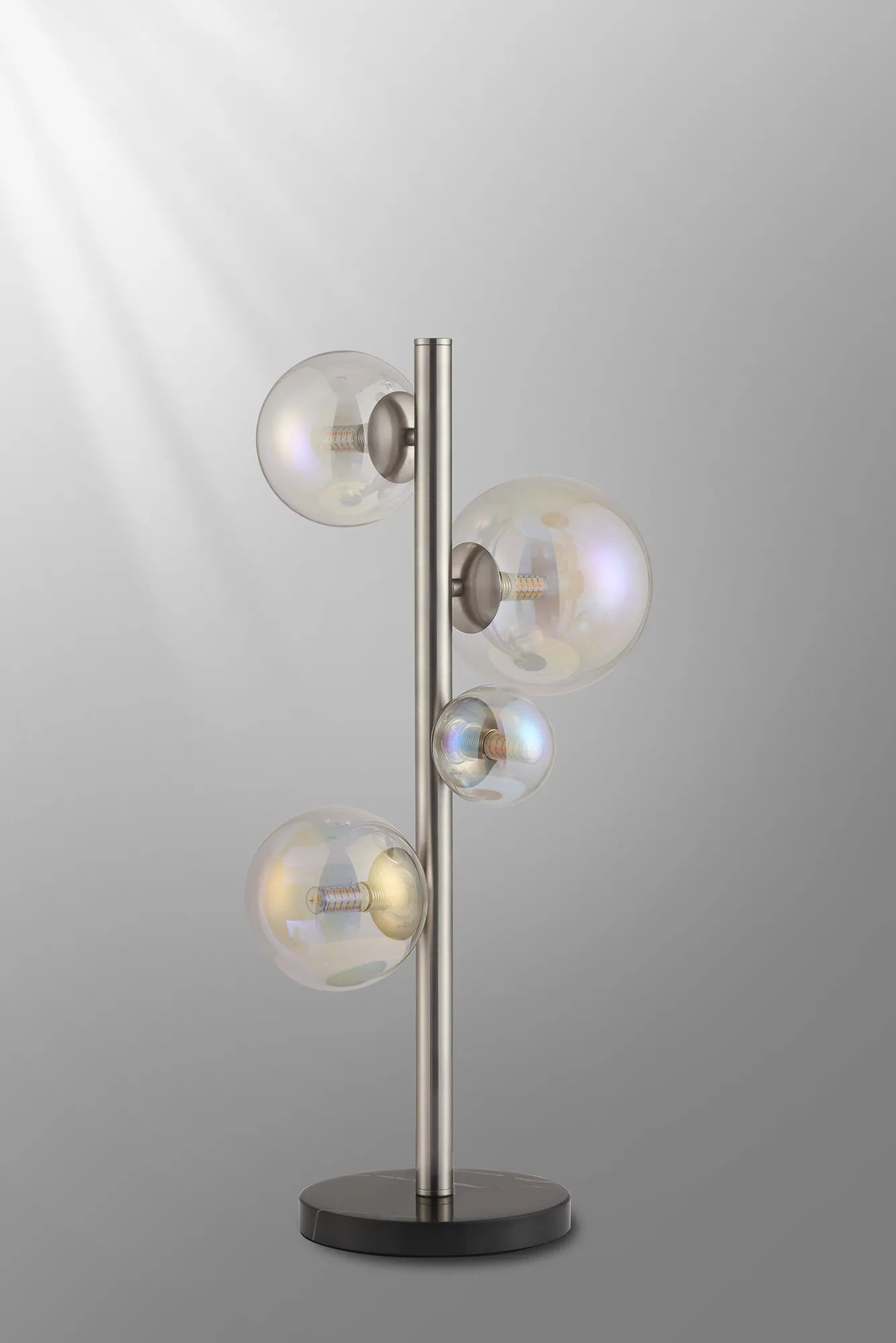 Deacon Table Lamp 4 Light - Satin Nickel Iridescent Plated Glass