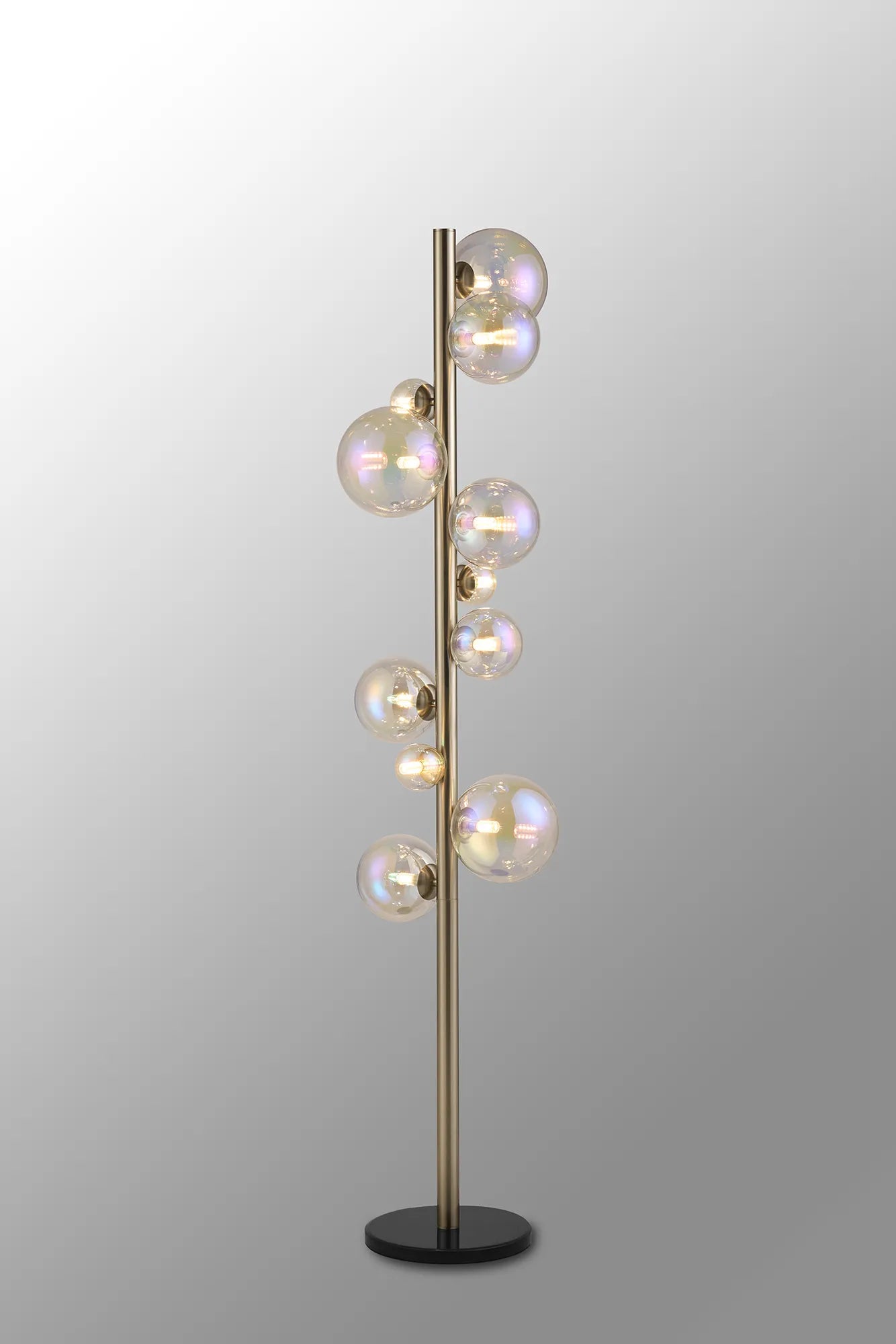 Deacon Floor Lamp 1 Single Light - Satin Nickel Iridescent Plated Glass