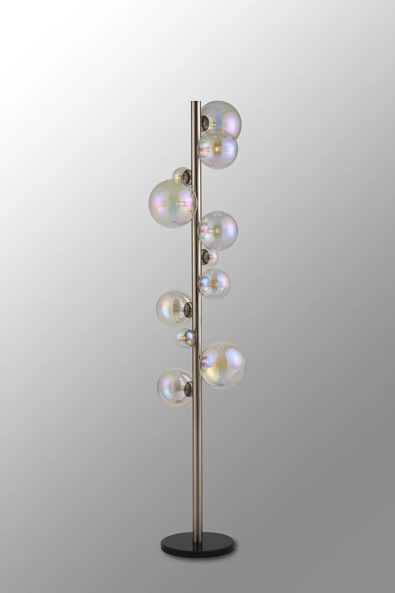 Deacon Floor Lamp 1 Single Light - Satin Nickel Iridescent Plated Glass