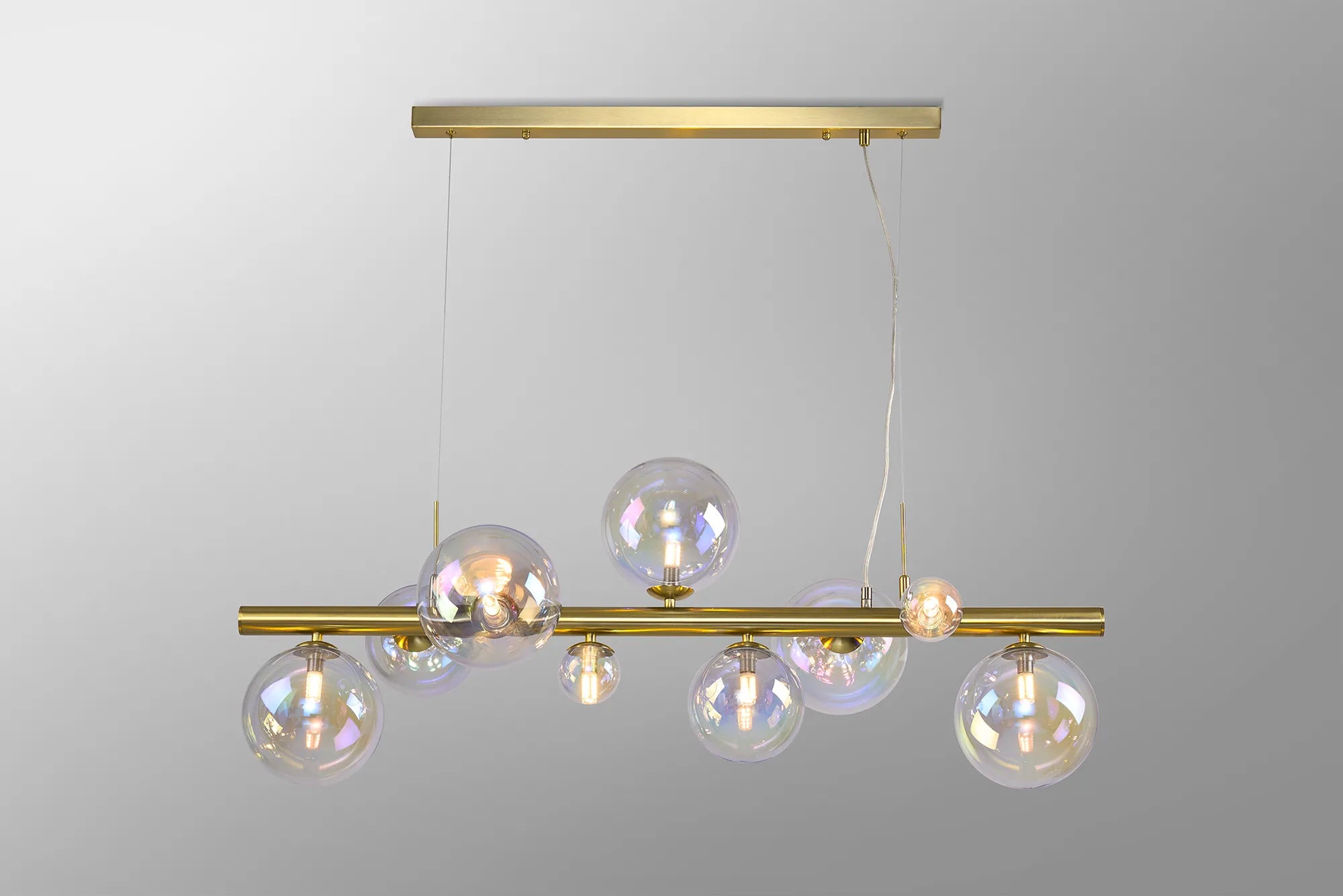 Deacon Linear Pendant 9 Light - Satin Gold Iridescent Plated Glass