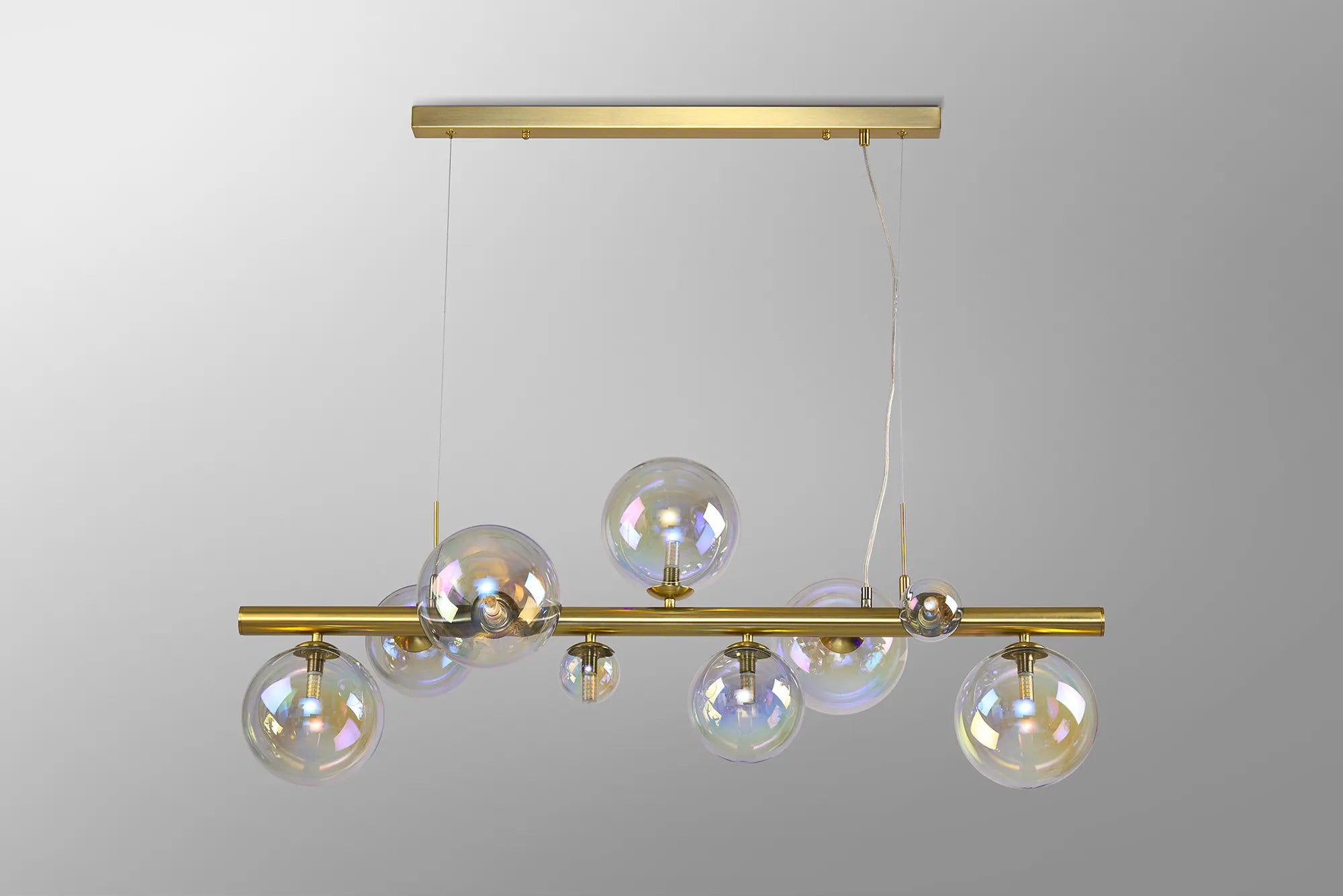 Deacon Linear Pendant 9 Light - Satin Gold Iridescent Plated Glass