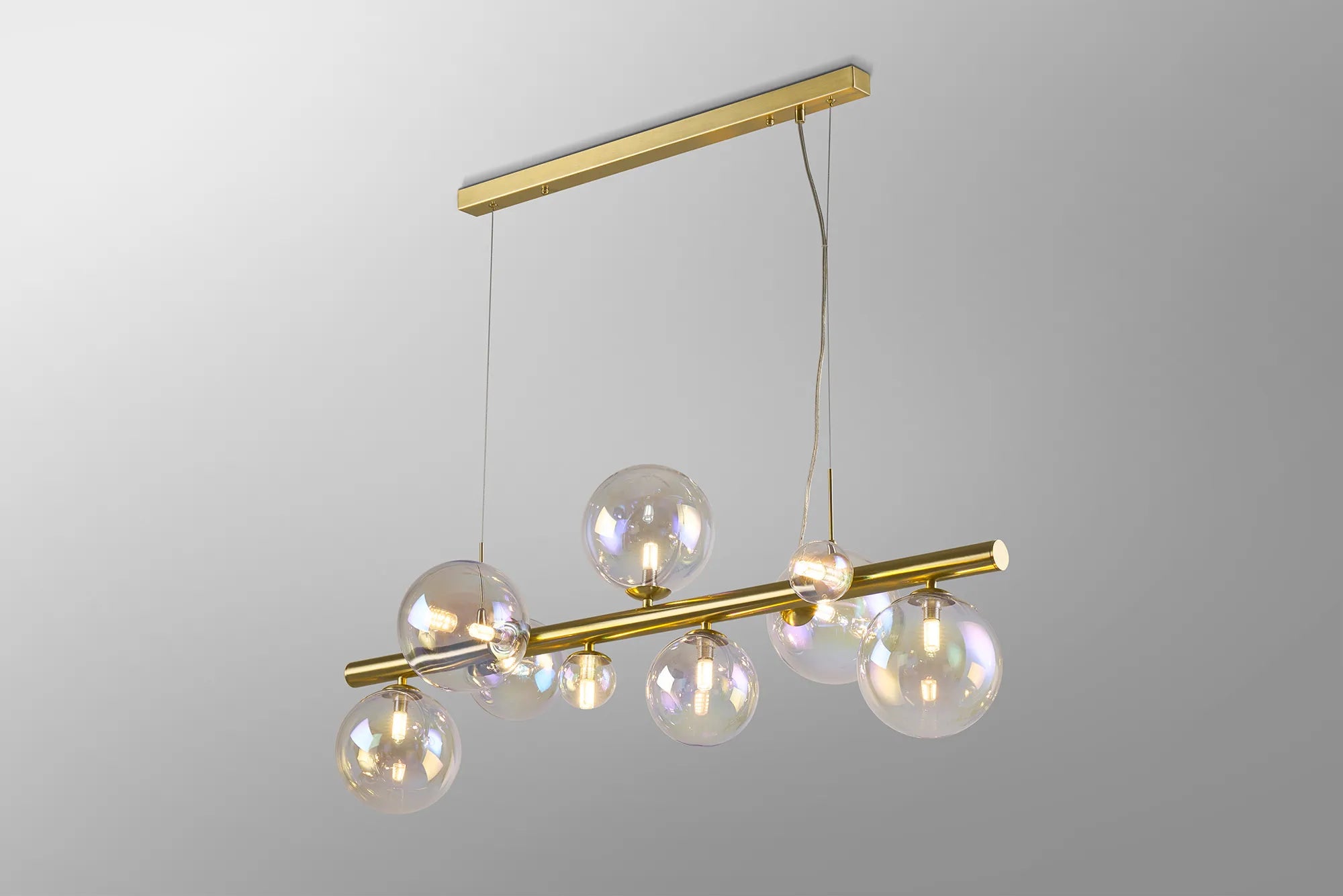 Deacon Linear Pendant 9 Light - Satin Gold Iridescent Plated Glass