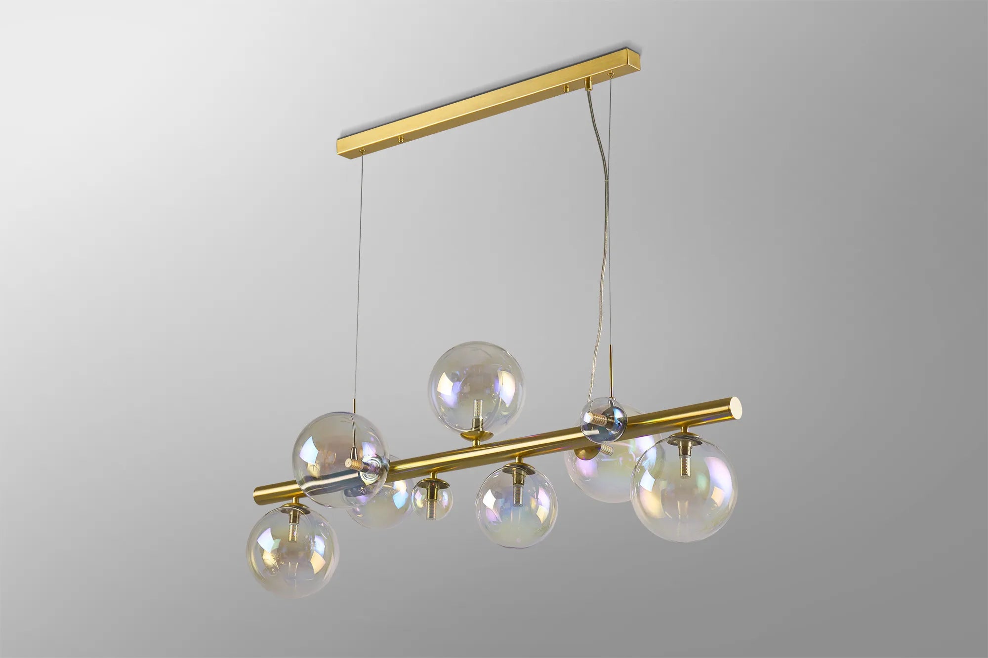 Deacon Linear Pendant 9 Light - Satin Gold Iridescent Plated Glass