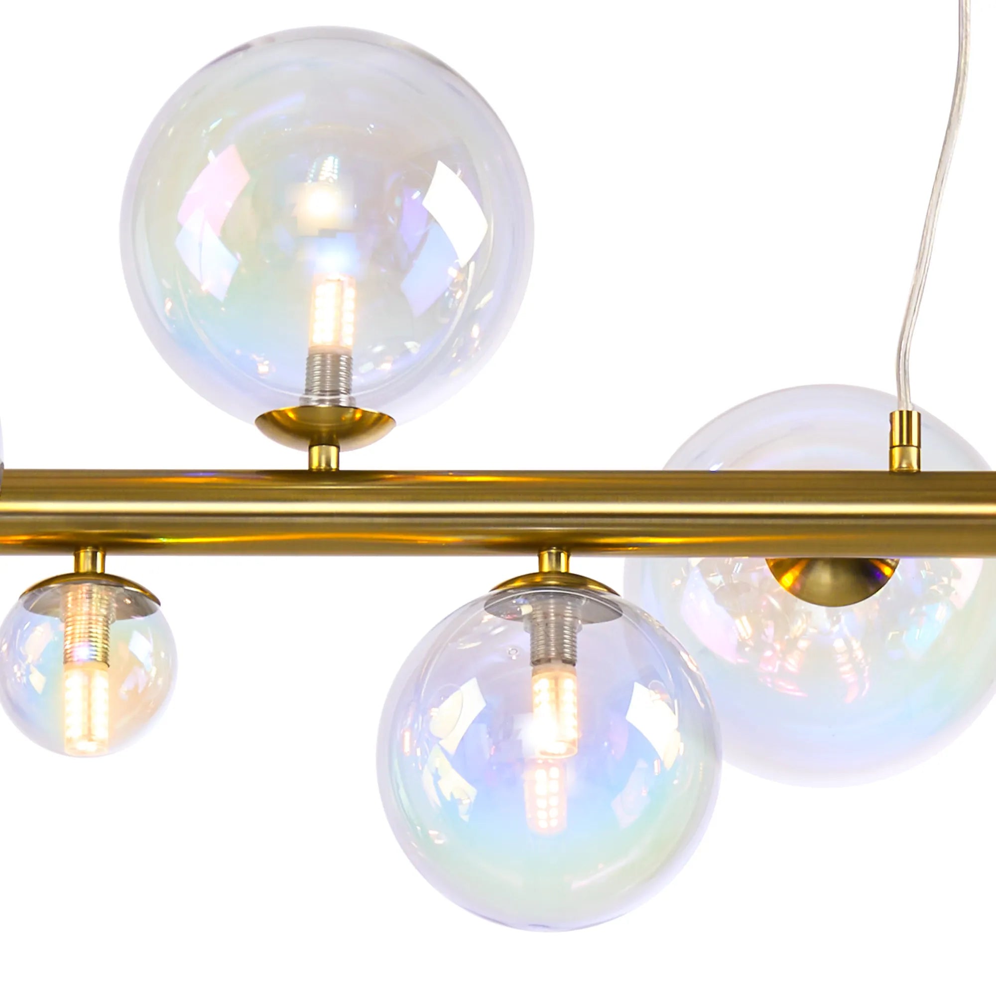 Deacon Linear Pendant 9 Light - Satin Gold Iridescent Plated Glass