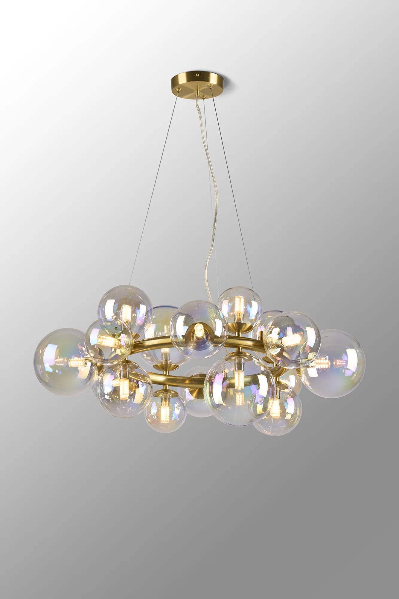 Deacon Circular Pendant 16 Light - Satin Gold Iridescent Plated Glass