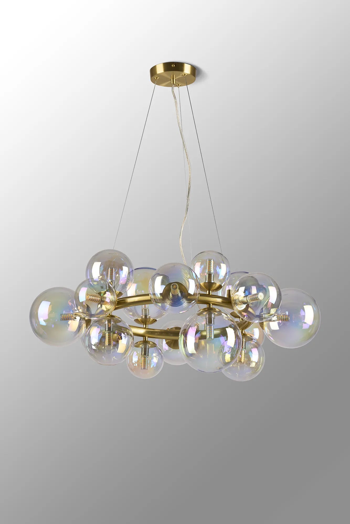 Deacon Circular Pendant 16 Light - Satin Gold Iridescent Plated Glass
