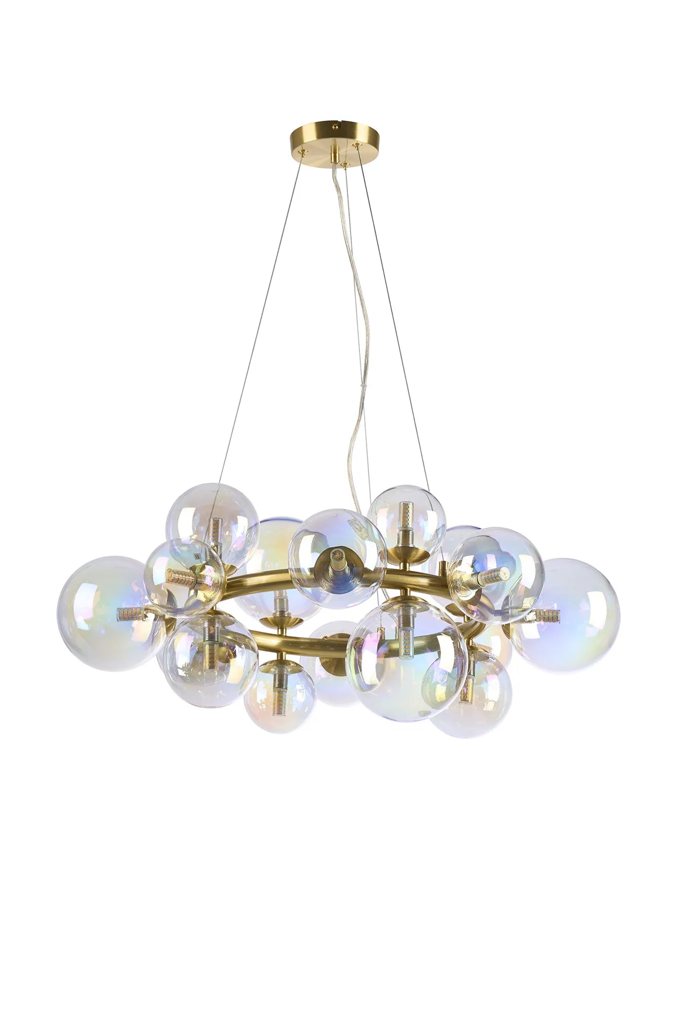 Deacon Circular Pendant 16 Light - Satin Gold Iridescent Plated Glass