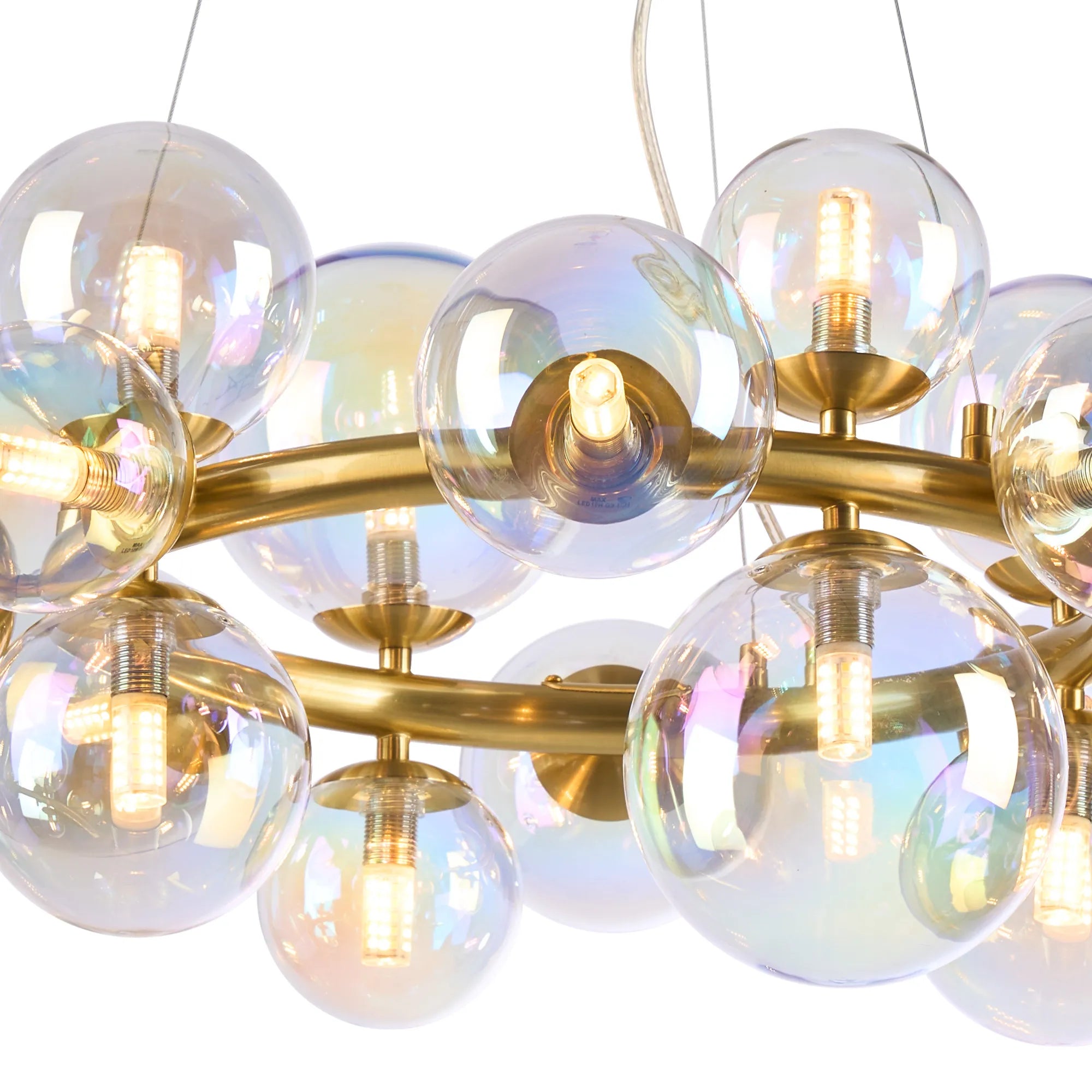 Deacon Circular Pendant 16 Light - Satin Gold Iridescent Plated Glass