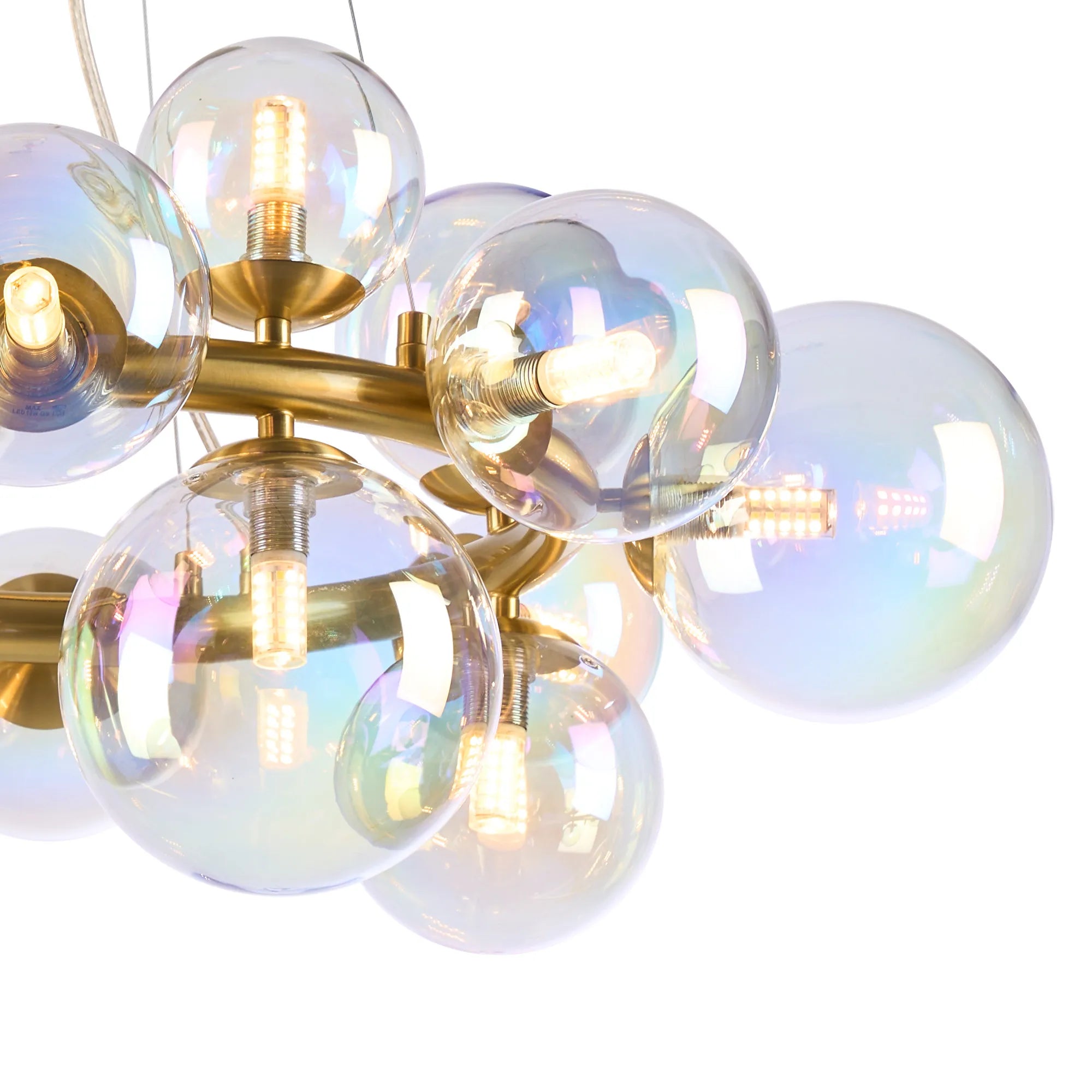 Deacon Circular Pendant 16 Light - Satin Gold Iridescent Plated Glass