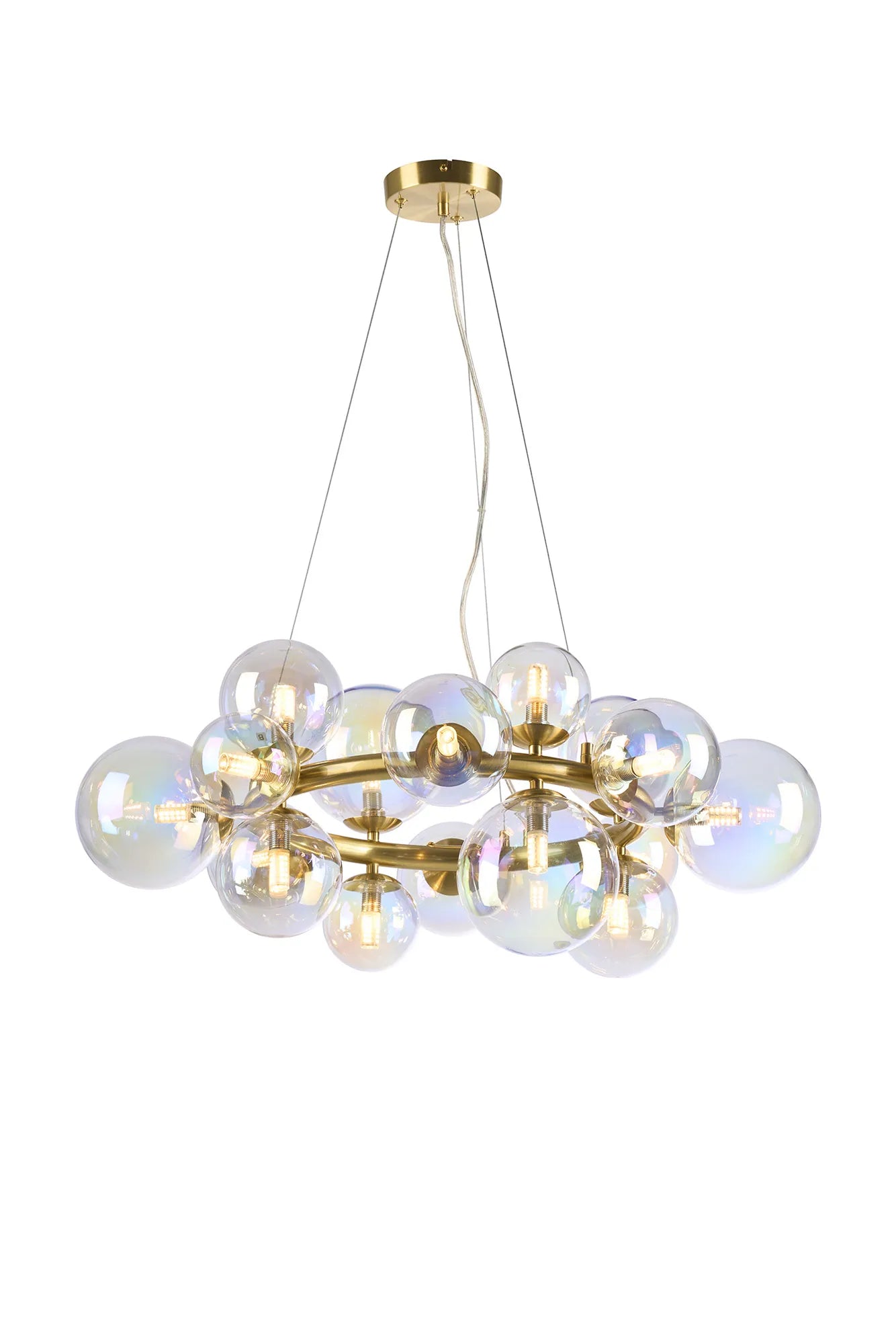 Deacon Circular Pendant 16 Light - Satin Gold Iridescent Plated Glass