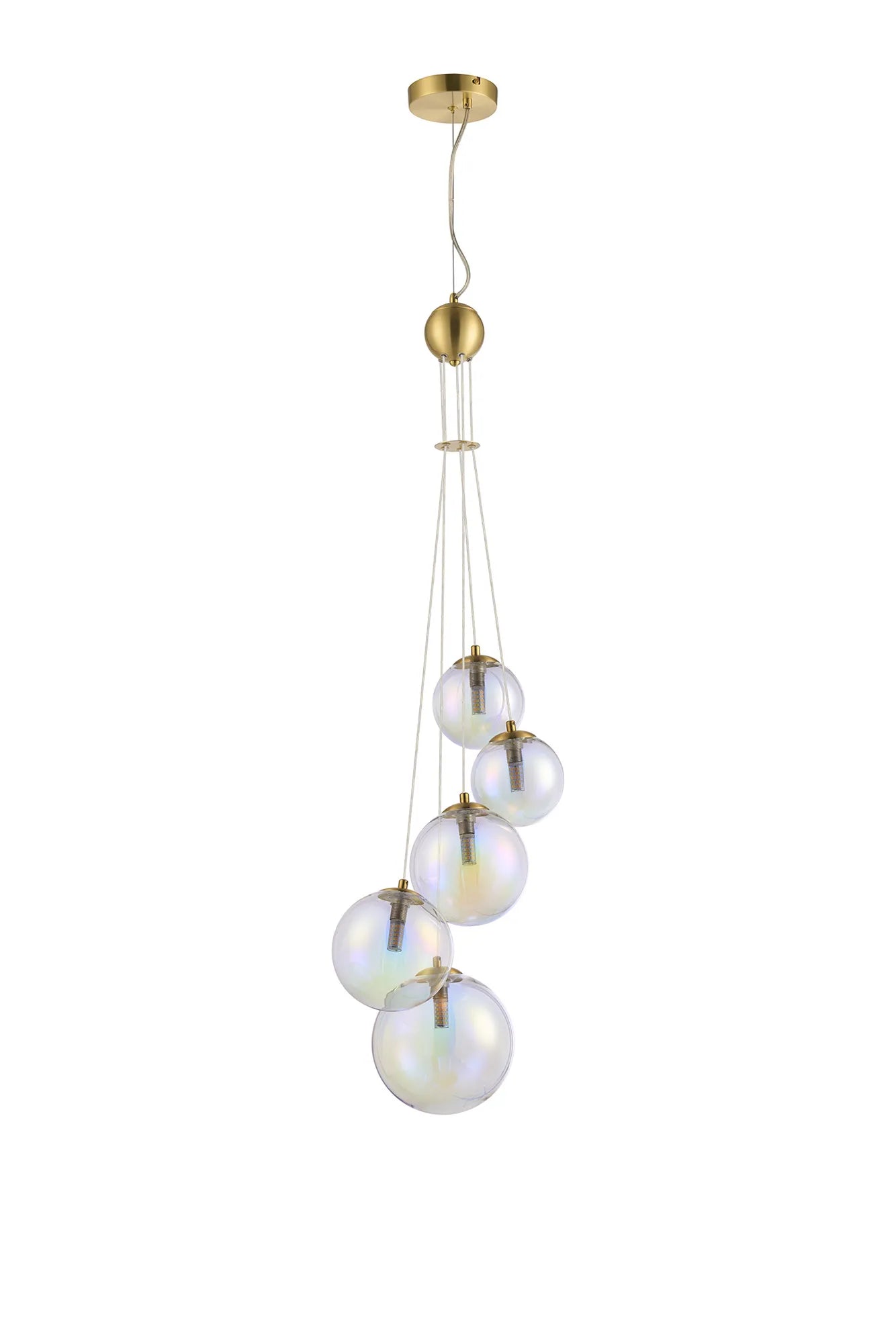 Deacon Pendant 5 Light - Satin Gold Iridescent Plated Glass