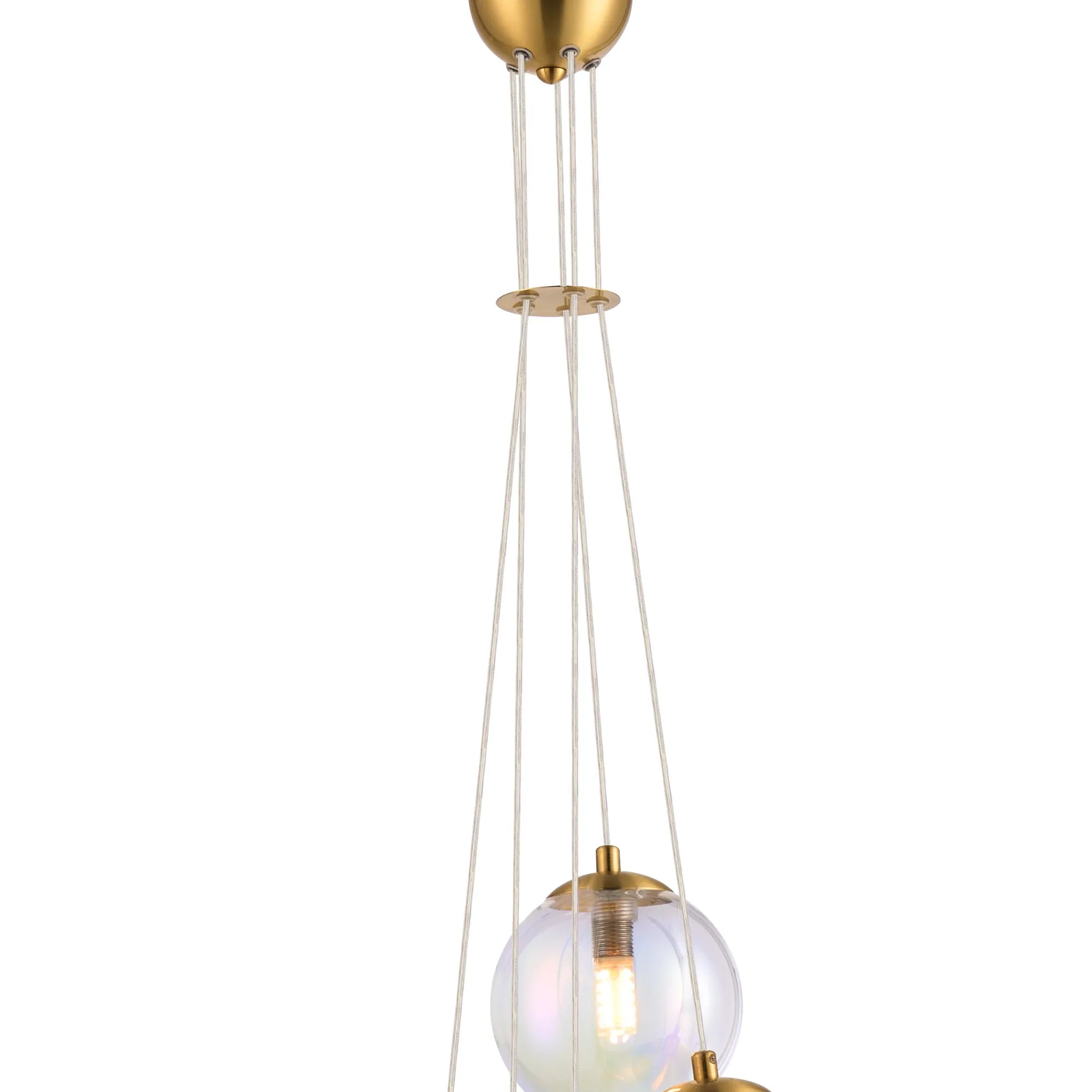 Deacon Pendant 5 Light - Satin Gold Iridescent Plated Glass