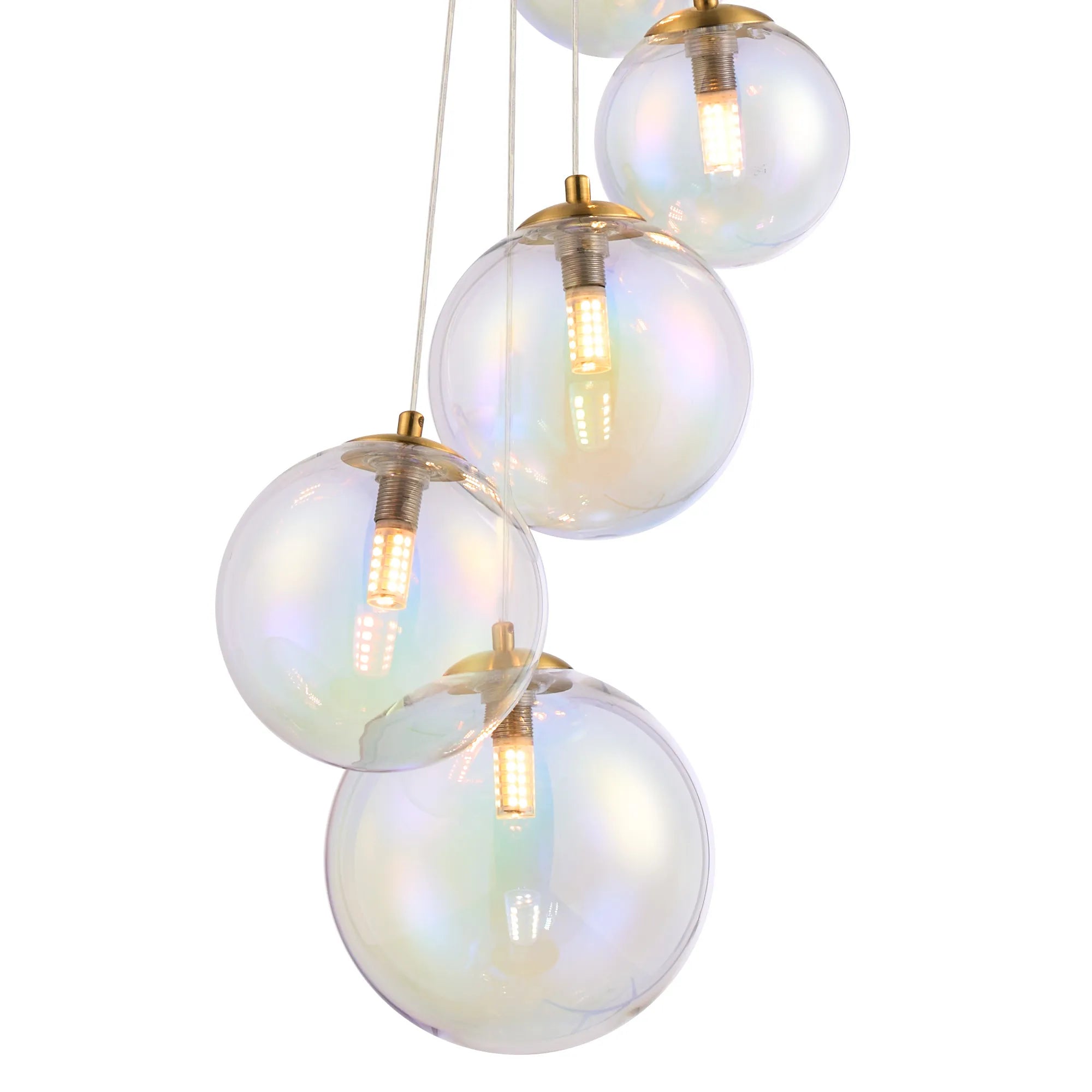 Deacon Pendant 5 Light - Satin Gold Iridescent Plated Glass