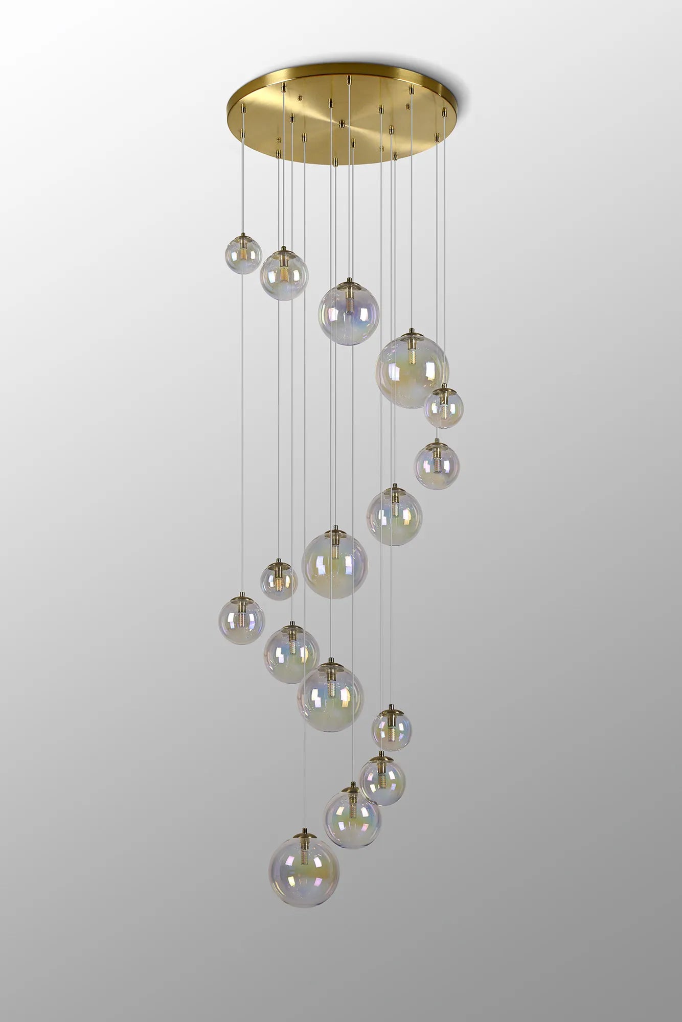 Deacon Pendant 16 Light - Satin Gold Iridescent Plated Glass