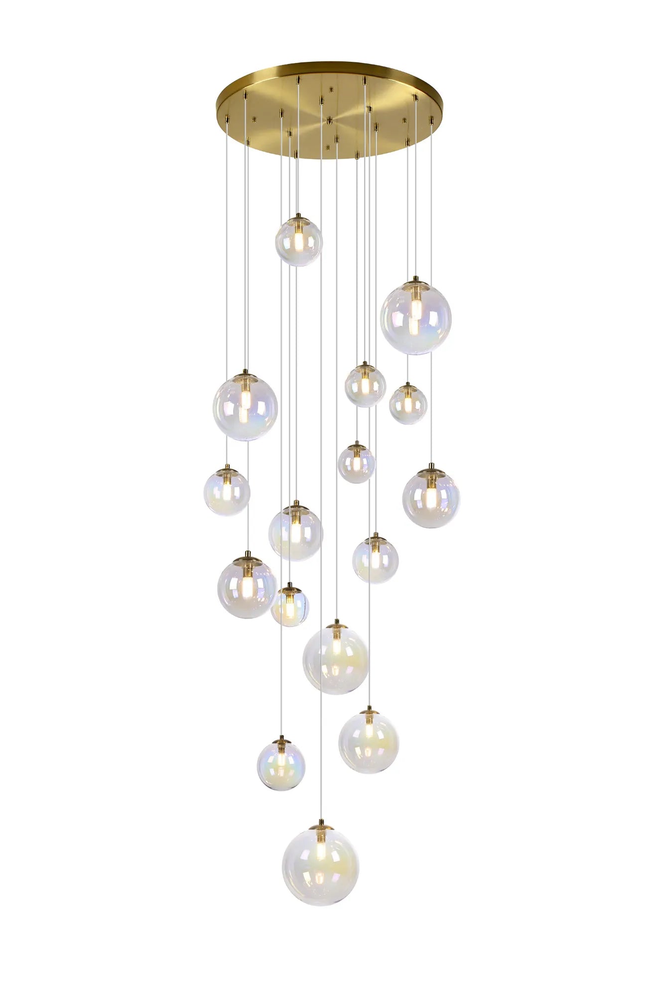 Deacon Pendant 16 Light - Satin Gold Iridescent Plated Glass