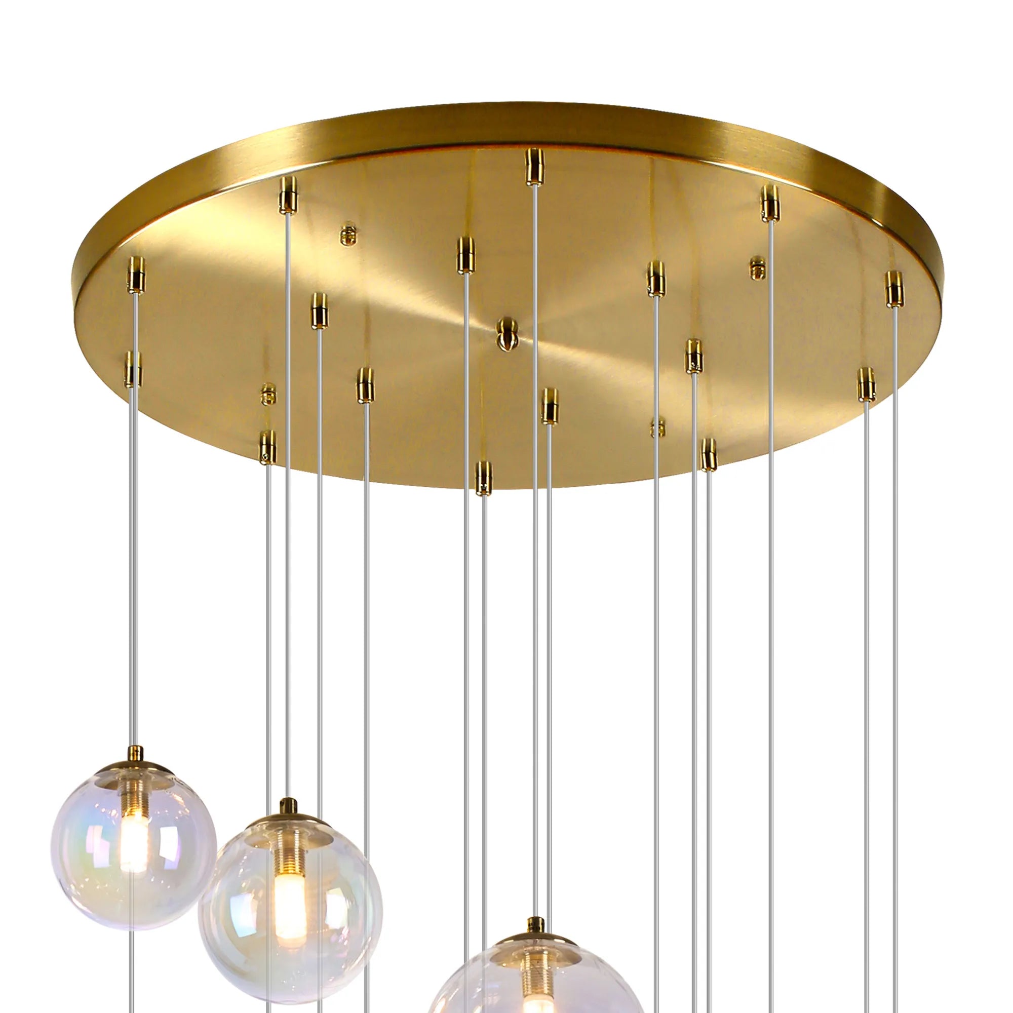 Deacon Pendant 16 Light - Satin Gold Iridescent Plated Glass