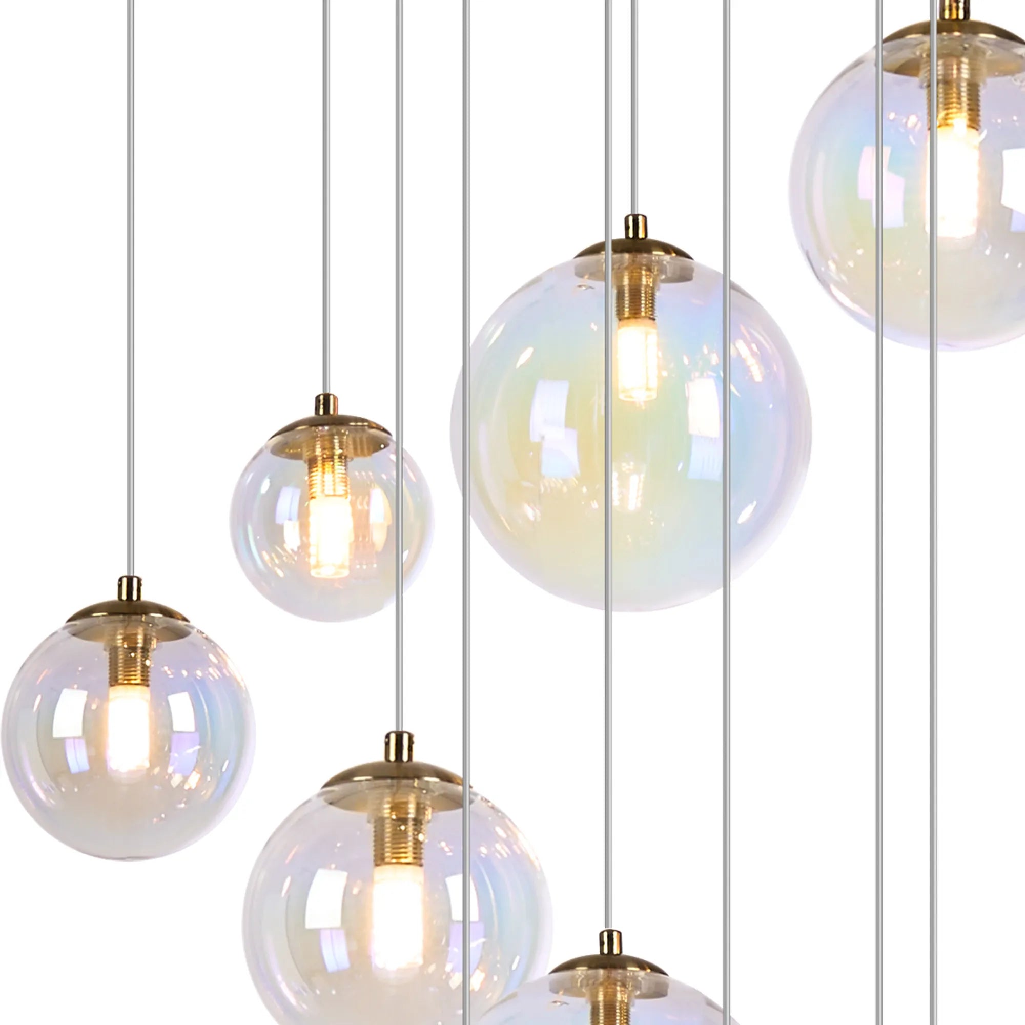 Deacon Pendant 16 Light - Satin Gold Iridescent Plated Glass