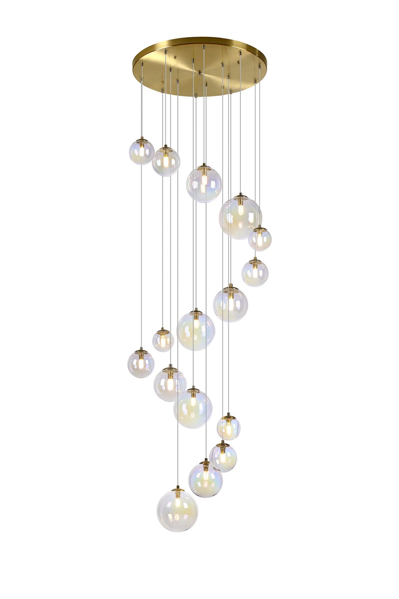 Deacon Pendant 16 Light - Satin Gold Iridescent Plated Glass