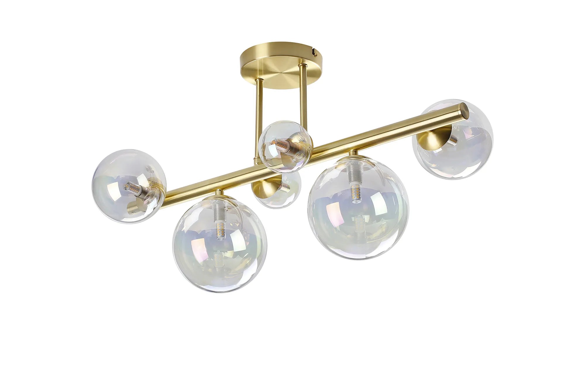 Deacon Semi Flush Ceiling Light - 6 Light - Satin Gold Iridescent Plated Glass