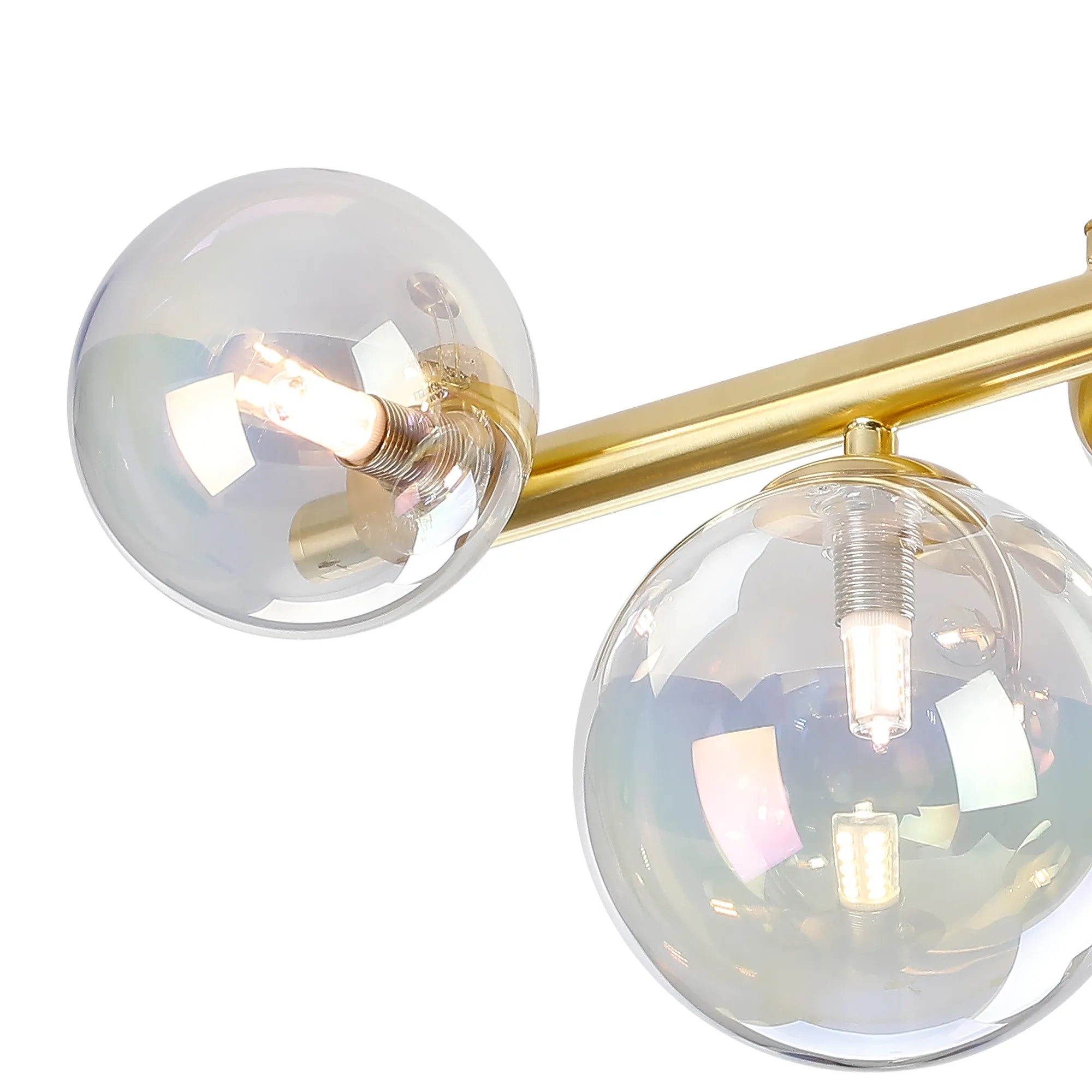 Deacon Semi Flush Ceiling Light - 6 Light - Satin Gold Iridescent Plated Glass