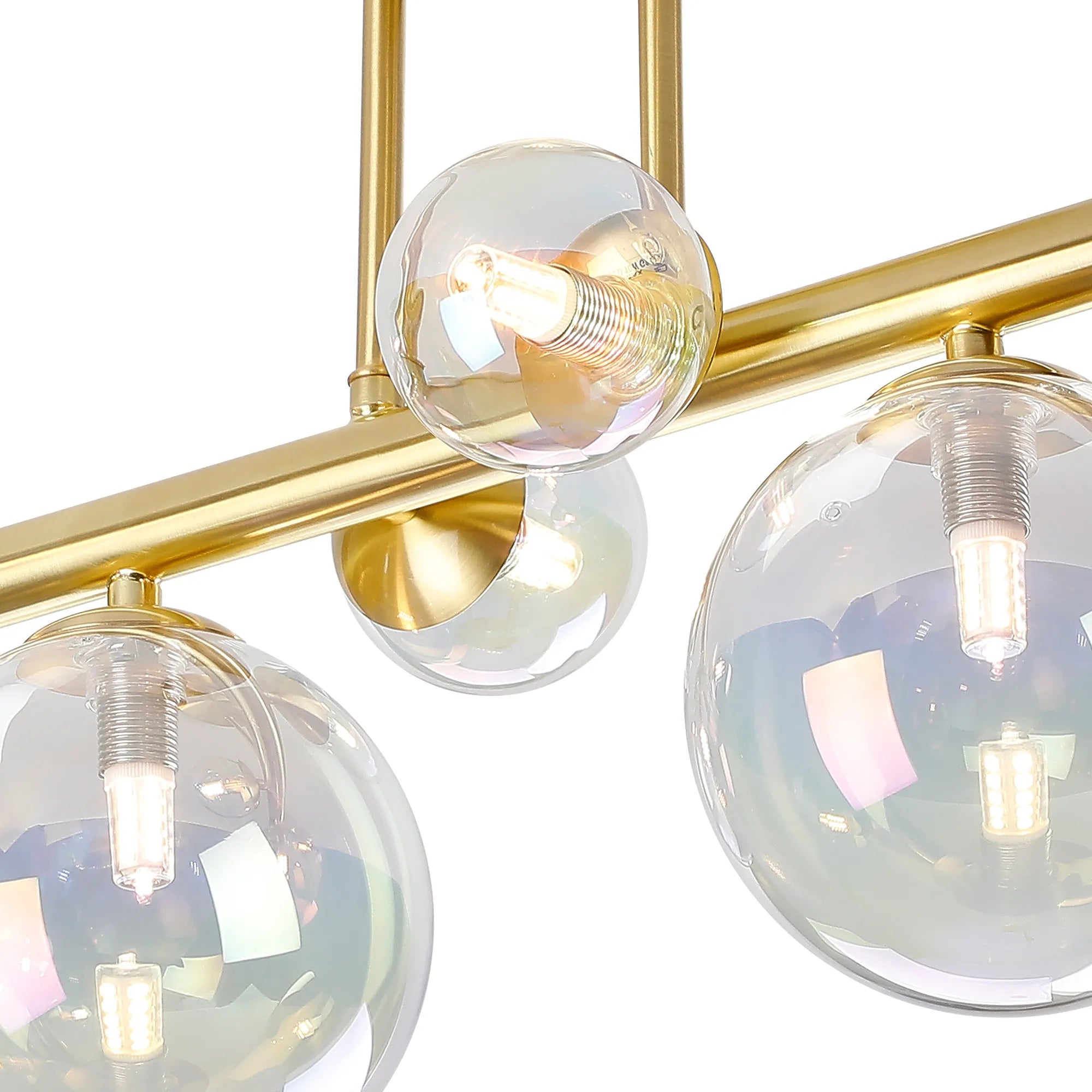 Deacon Semi Flush Ceiling Light - 6 Light - Satin Gold Iridescent Plated Glass