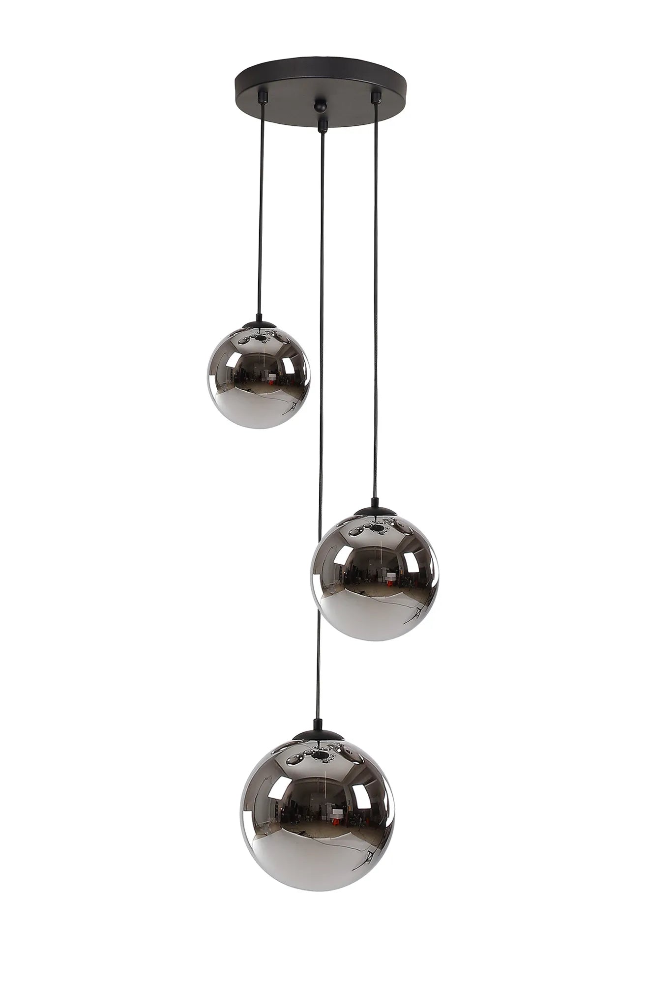 Deacon Round Pendant 3 Light - Satin Black & Chrome