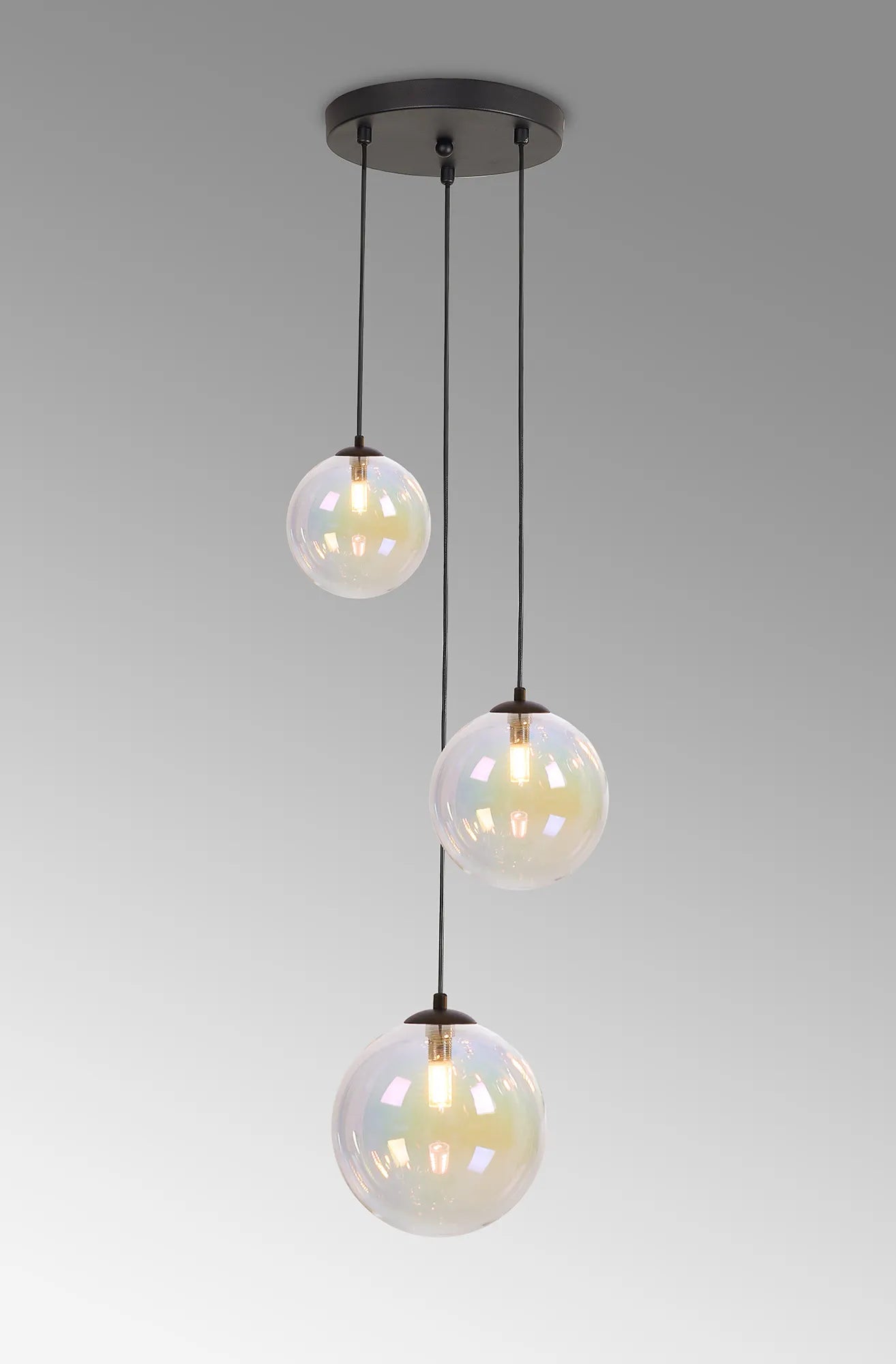 Deacon Round Pendant 3 Light - Satin Black & Iridescent